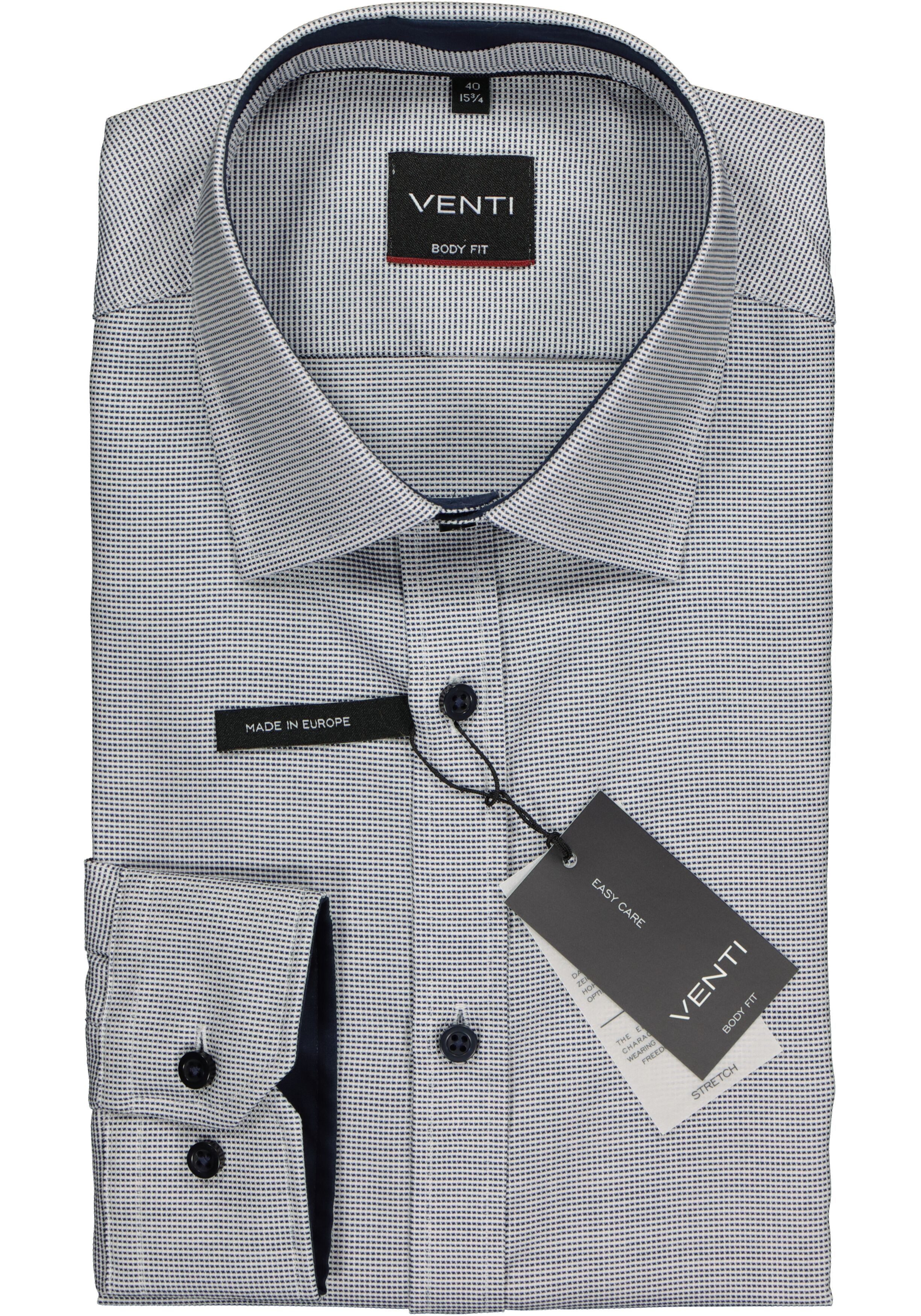 VENTI body fit overhemd, donkerblauw met wit structuur (contrast)