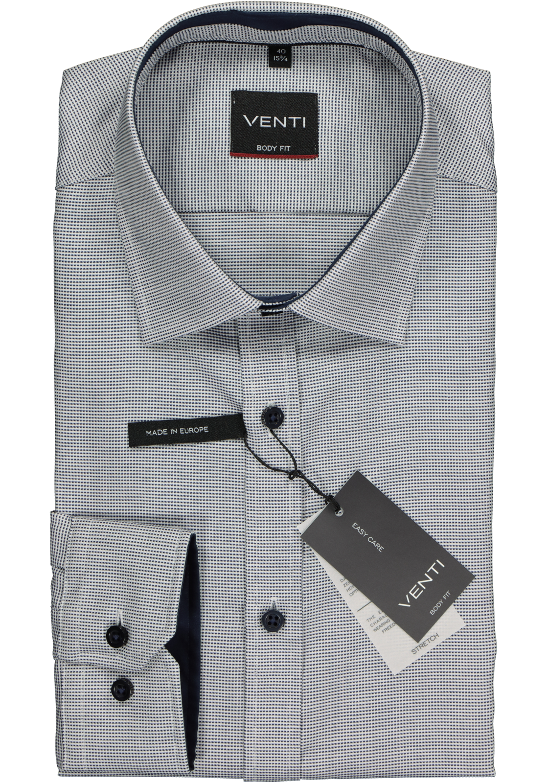 2-4060031714075_venti-overhemd_HR VENTI body fit overhemd, donkerblauw met wit structuur (contrast)