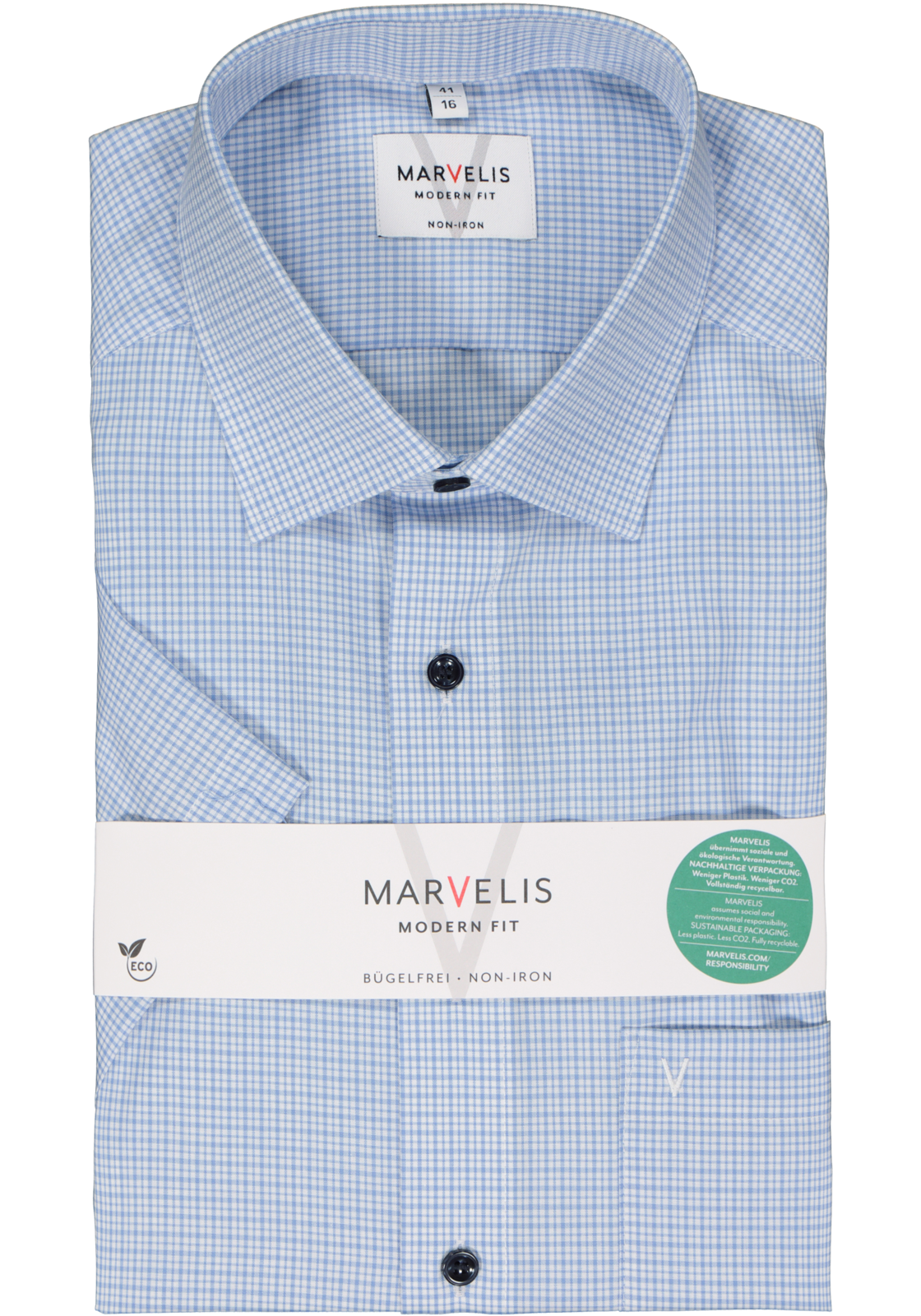 2-4062534793038_marvelis-overhemd_HR MARVELIS modern fit overhemd, korte mouw, popeline, lichtblauw met wit geruit