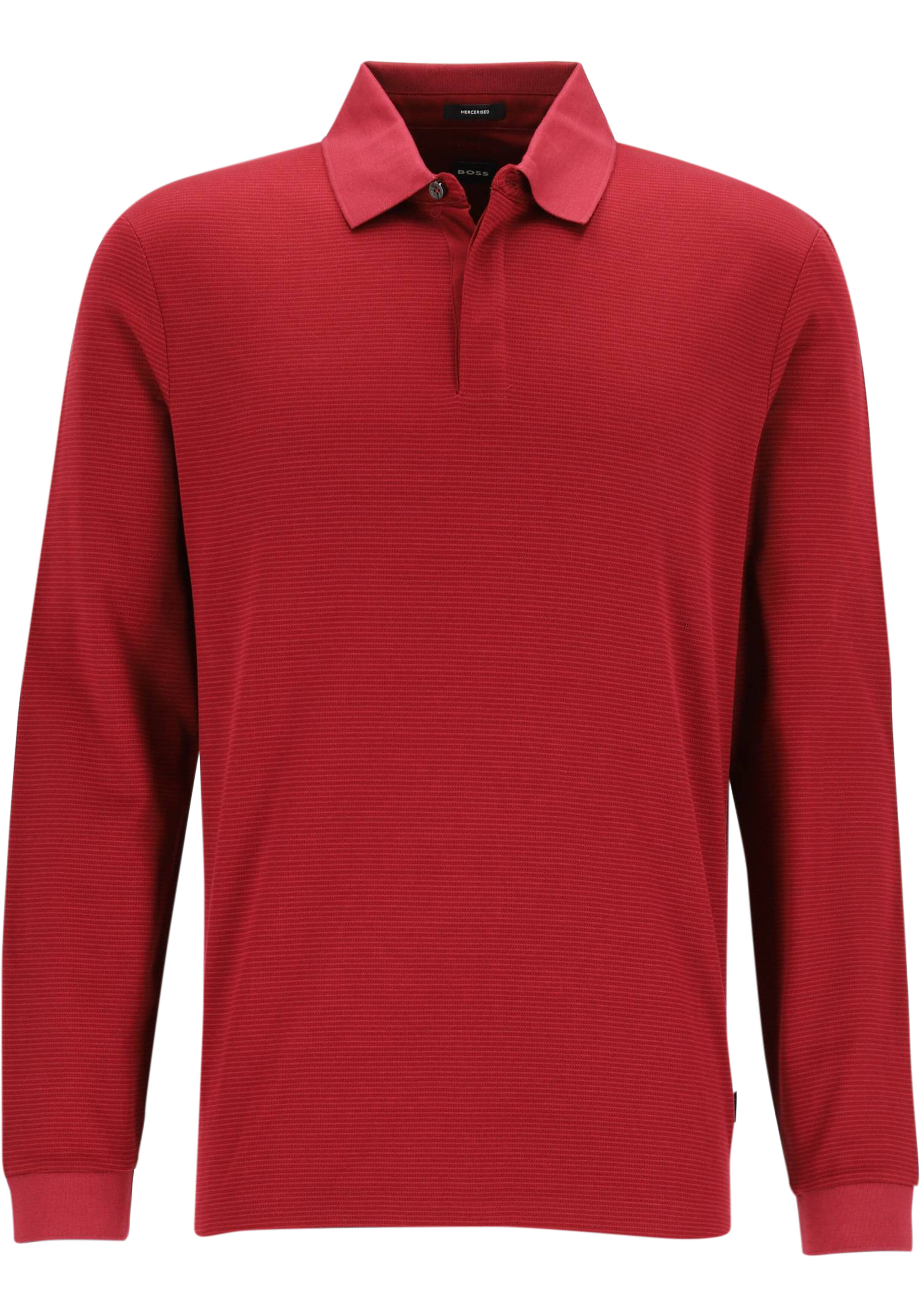 BOSS Pado regular fit polo lange mouw, jersey, donkerrood
