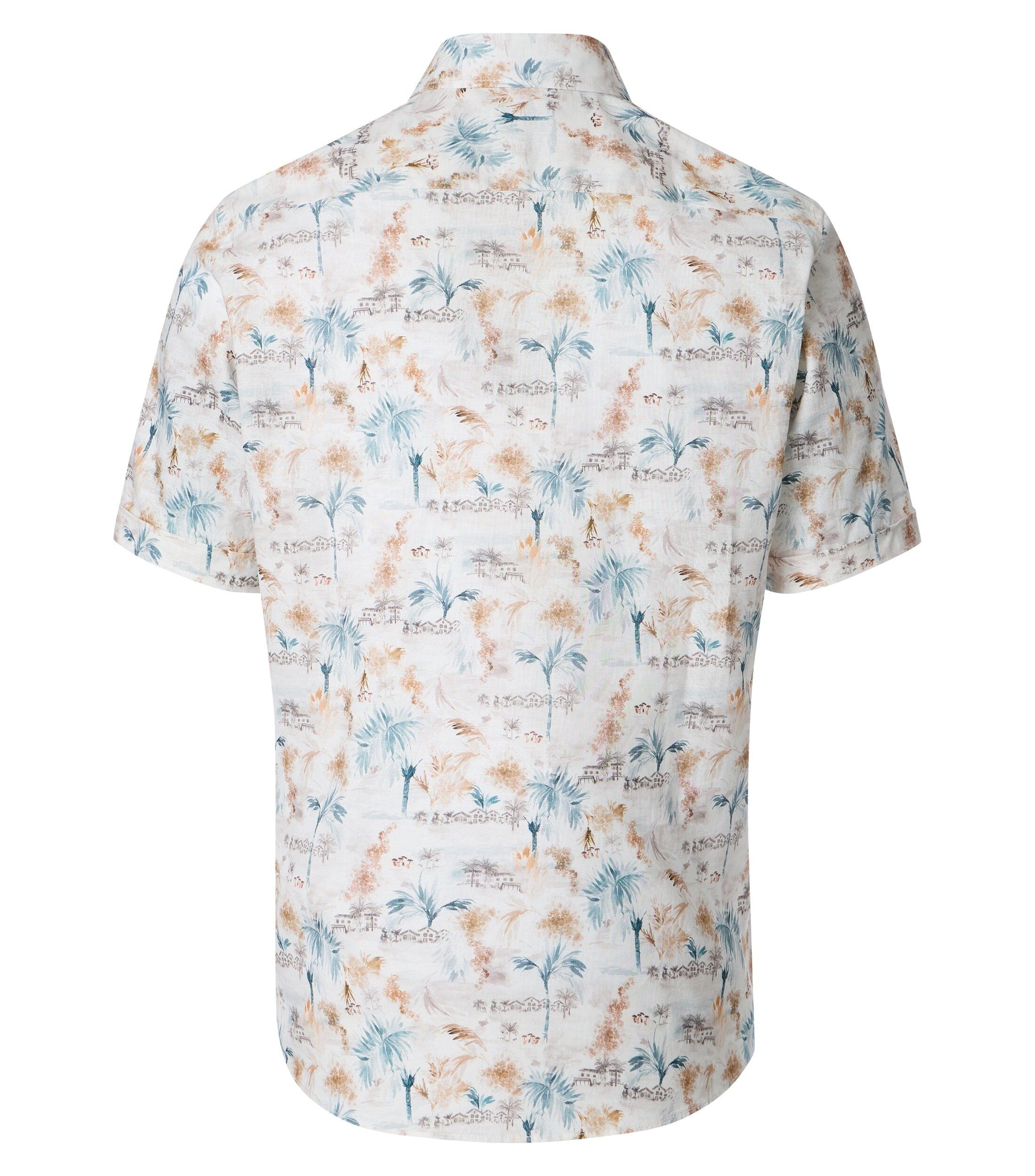 CASA MODA Sport casual fit overhemd, korte mouw, chambray, wit met bruin en blauw dessin