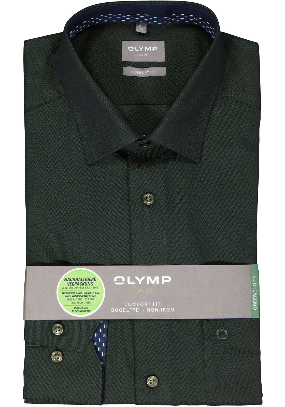 2-4066425515181_olymp-overhemd_HR OLYMP comfort fit overhemd, structuur, olijfgroen (contrast)