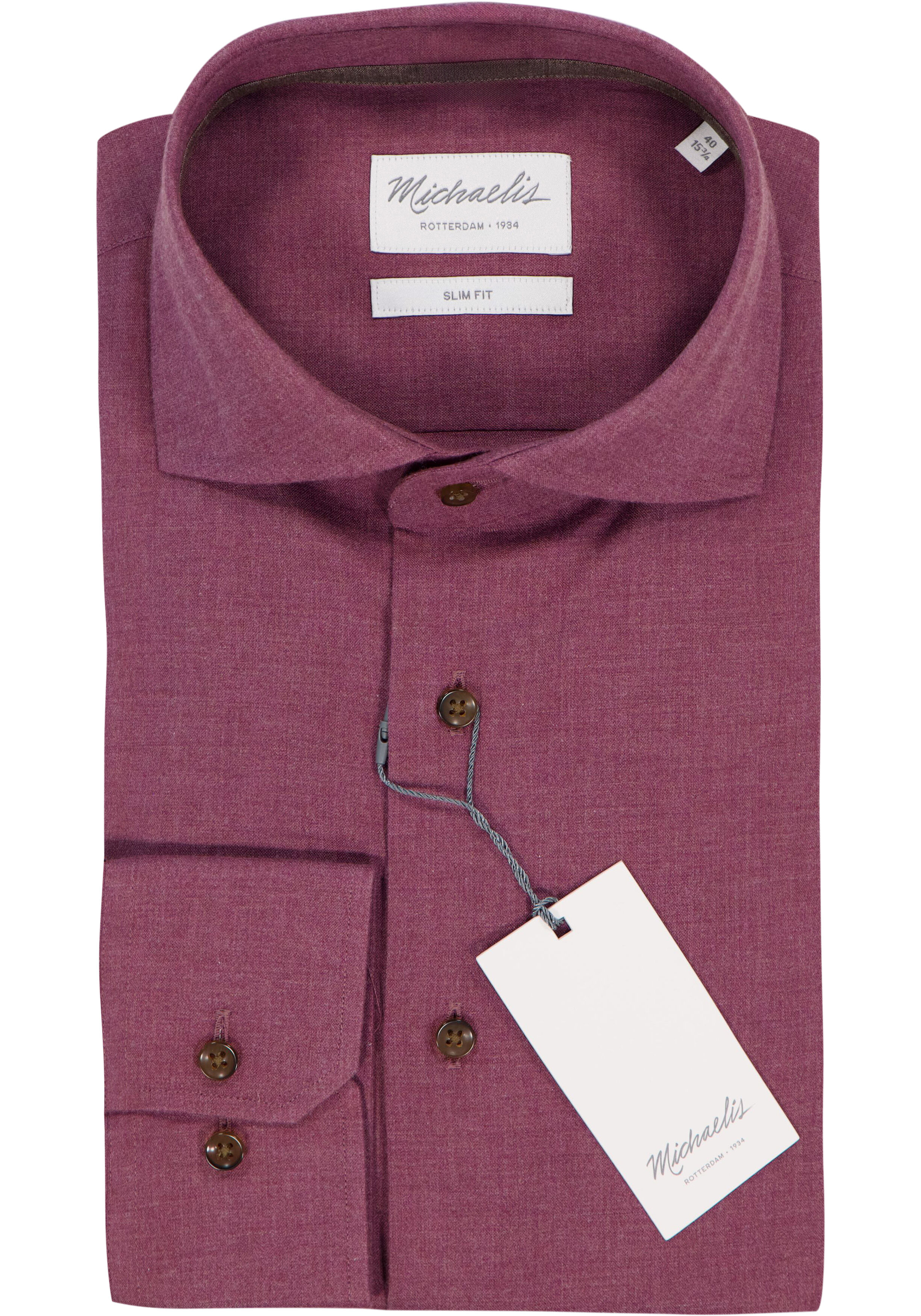 Michaelis slim fit heren overhemd, flanel, bordeaux rood