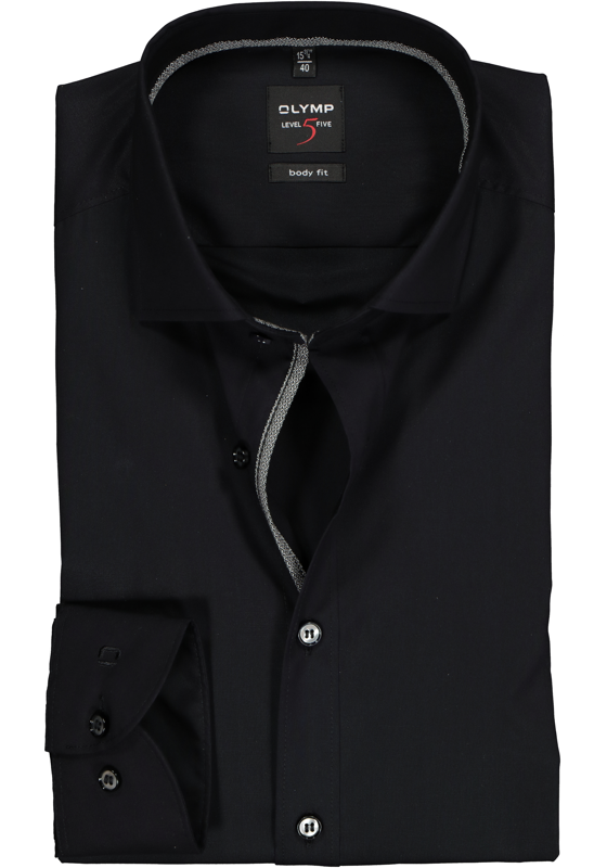 OLYMP Level 5 body fit overhemd, zwart  (contrast) OLYMP Level 5 body fit overhemd, zwart  (contrast)