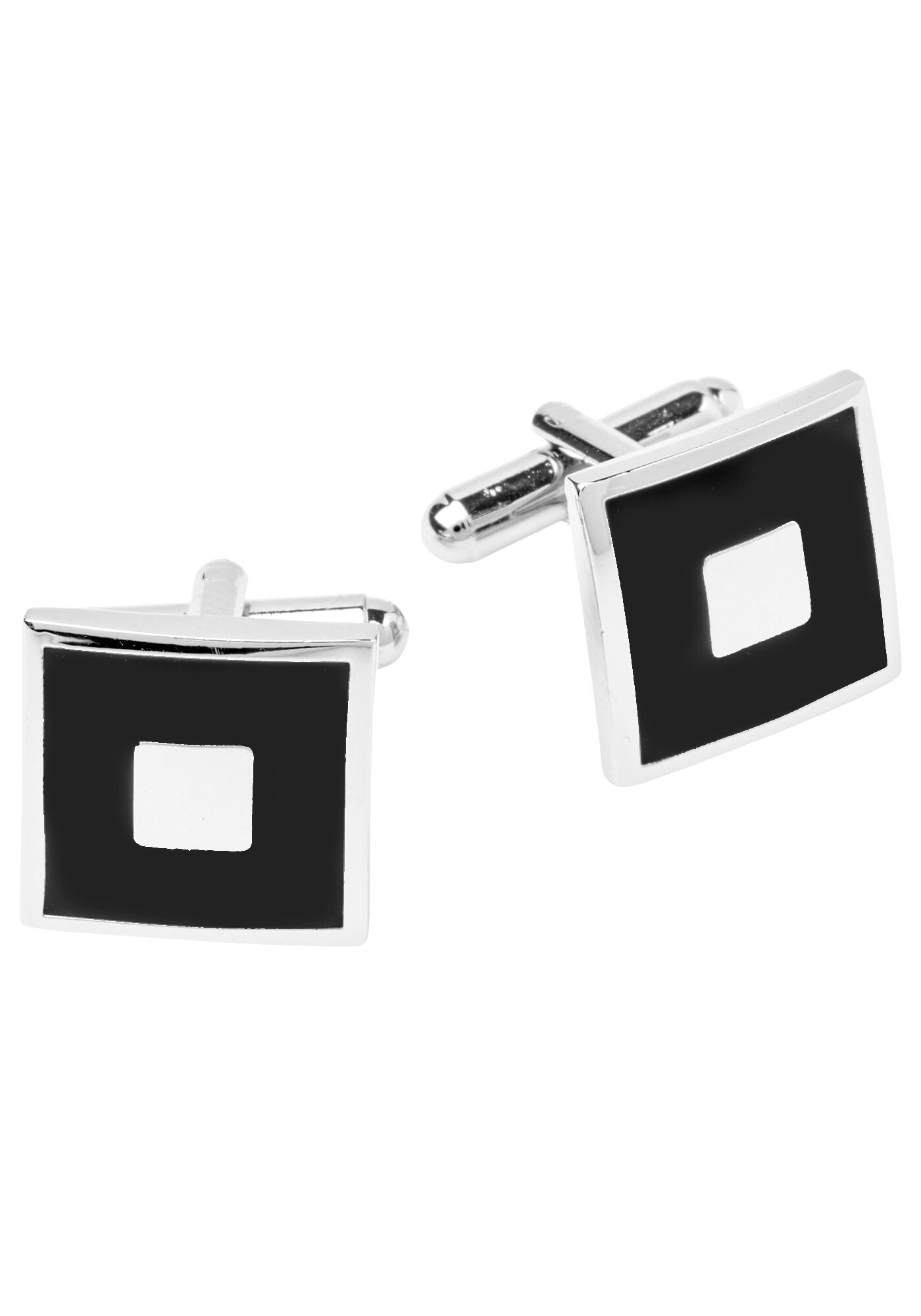 Manchetknopen zwart met zilver vierkant