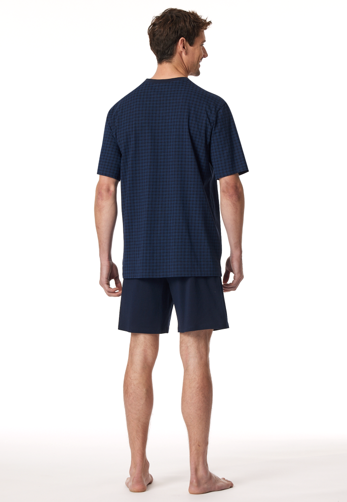 SCHIESSER Cotton Essentials Pyjama kort, heren shortama set, nachtblauw geruit