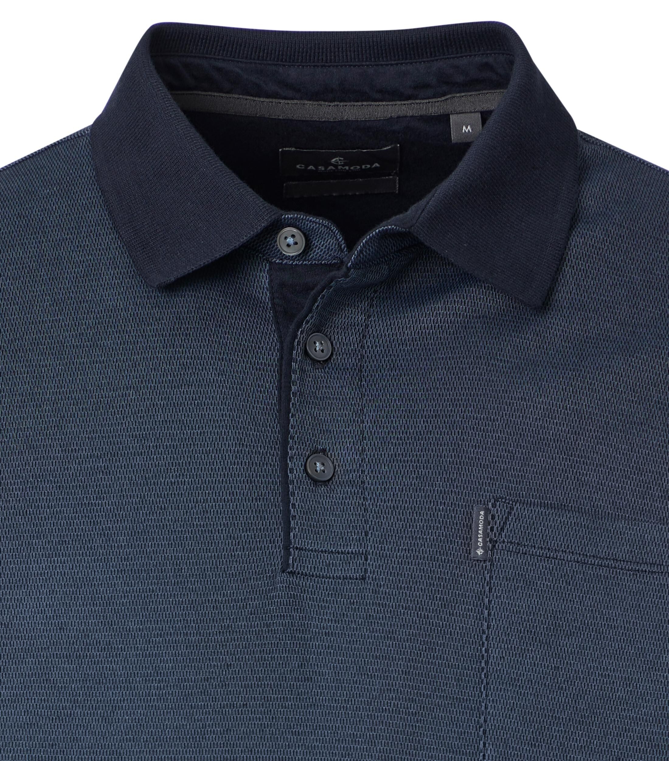 CASA MODA comfort fit heren polo lange mouw, donkerblauw dessin