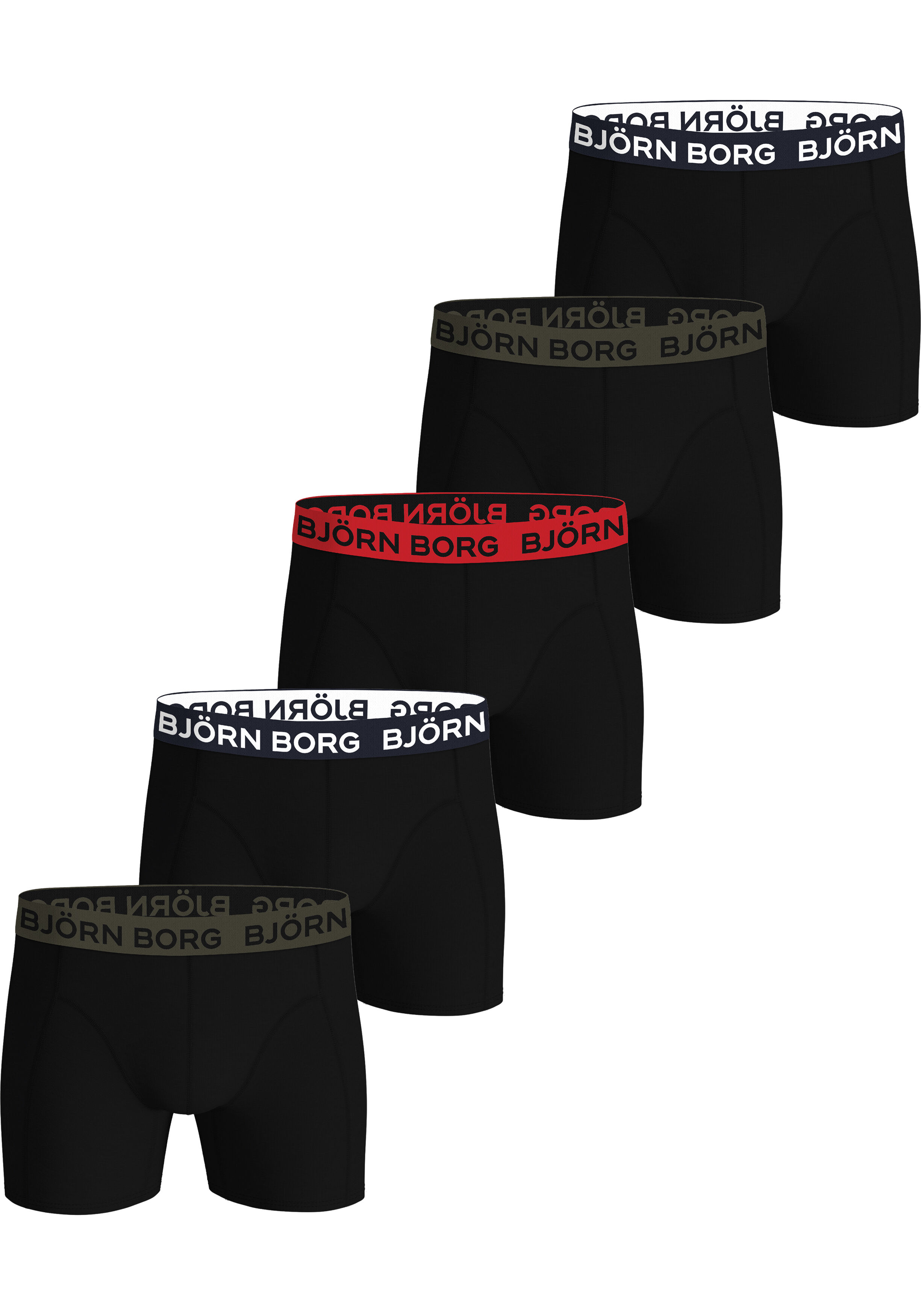 Bjorn Borg Cotton Stretch boxers, heren boxers normale lengte (5-pack), zwart, zwart, zwart, zwart, zwart