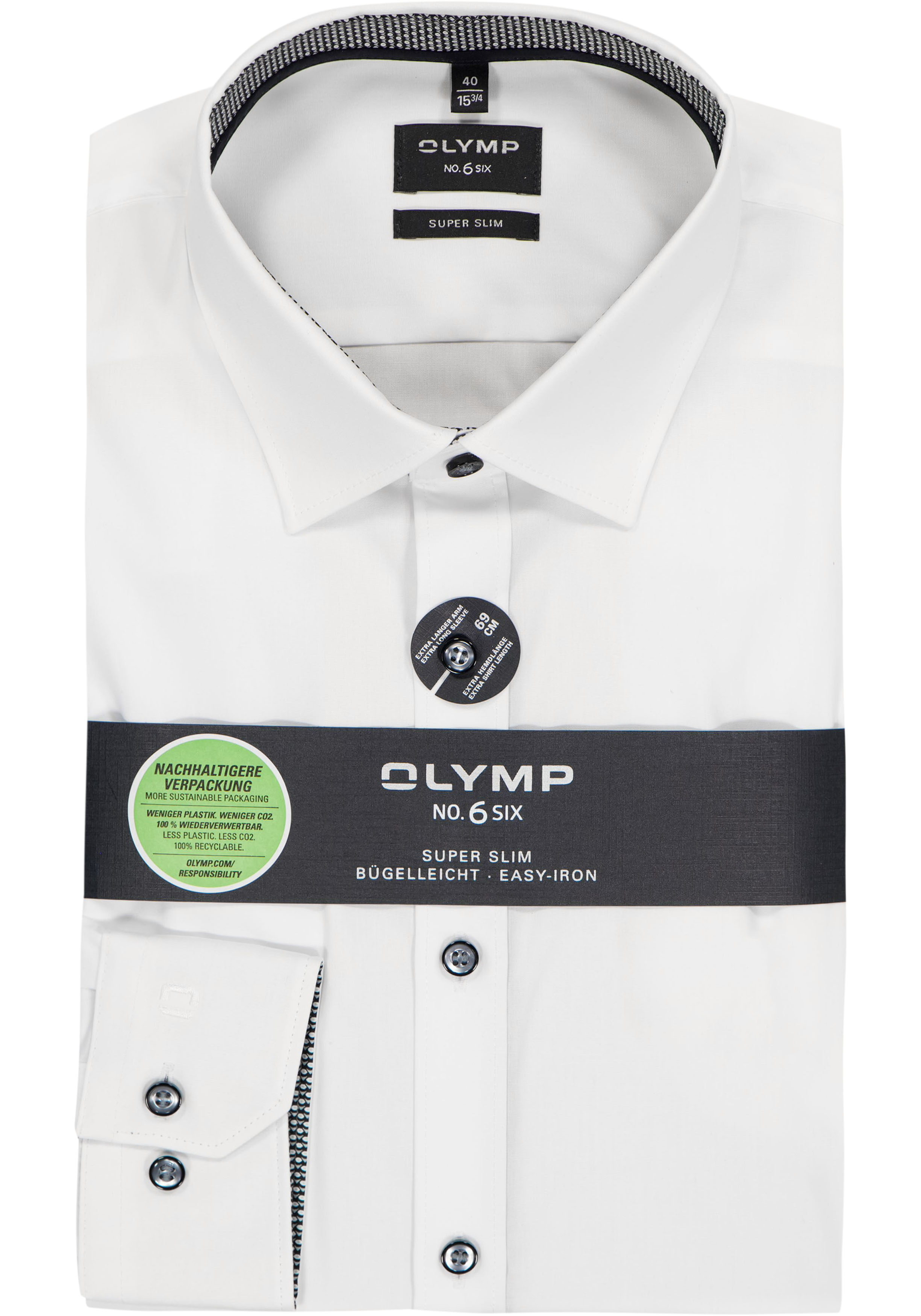 OLYMP No. 6 Six super slim fit overhemd, mouwlengte 7, popeline, wit