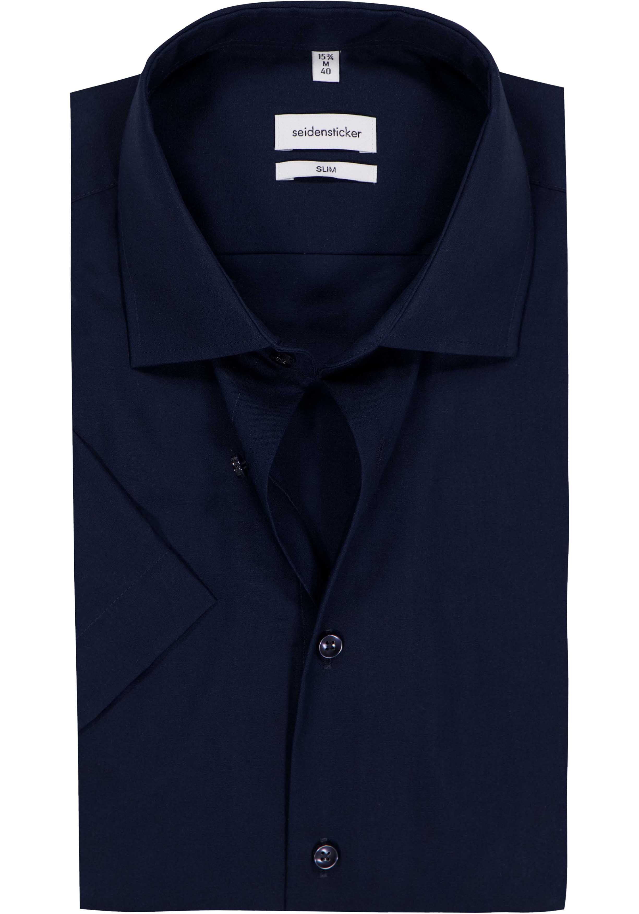 Seidensticker slim fit overhemd, korte mouw, donkerblauw