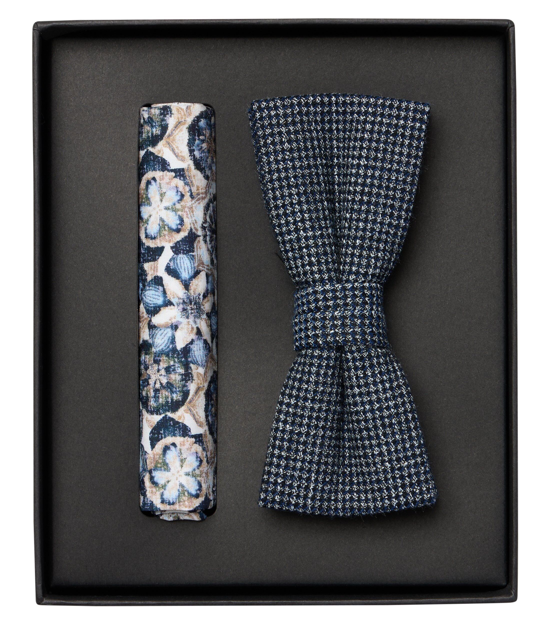 VENTI set met vlinderdas en pochet, blauw met wit dessin