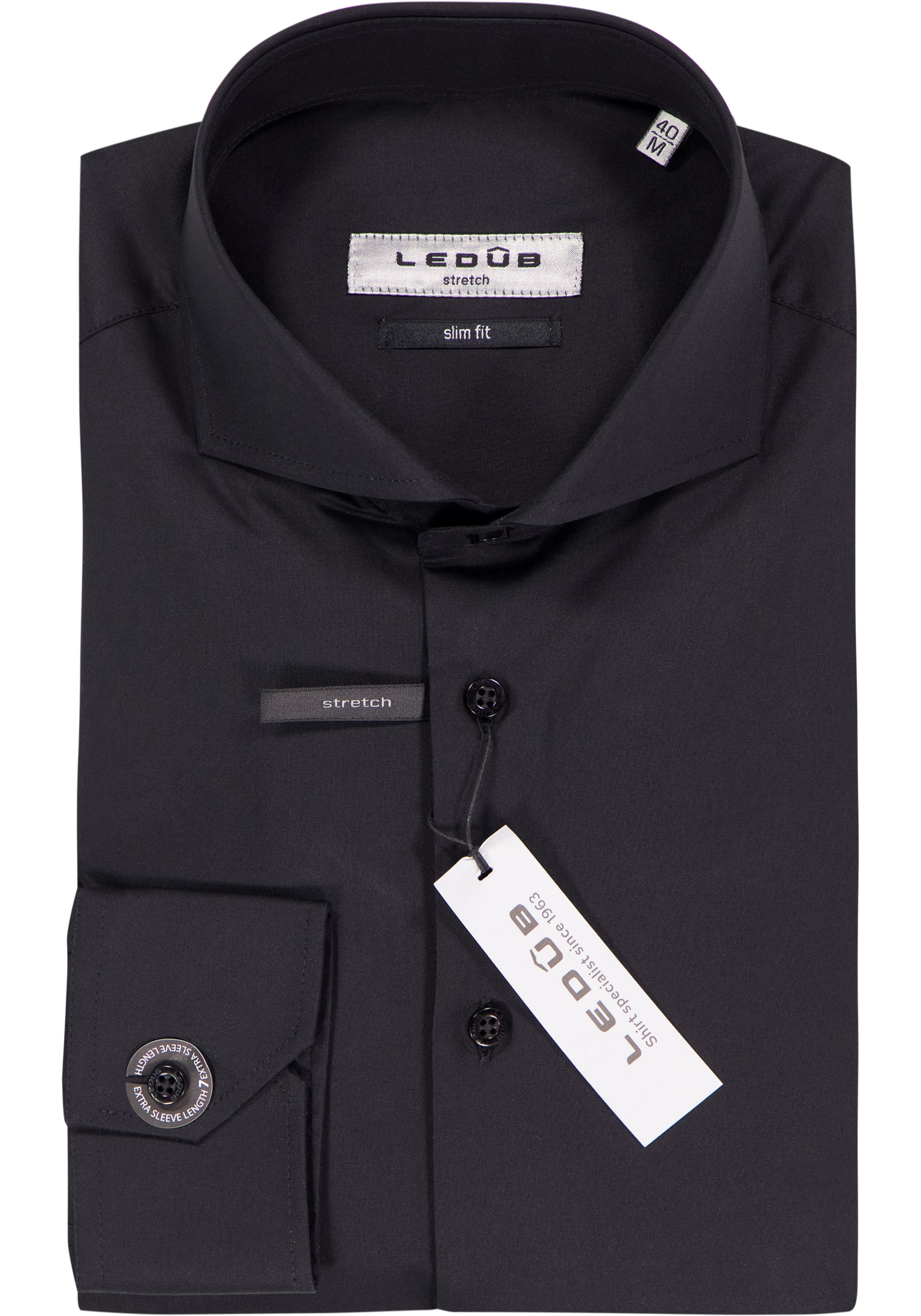 Ledub slim fit overhemd, mouwlengte 72 cm, popeline, zwart