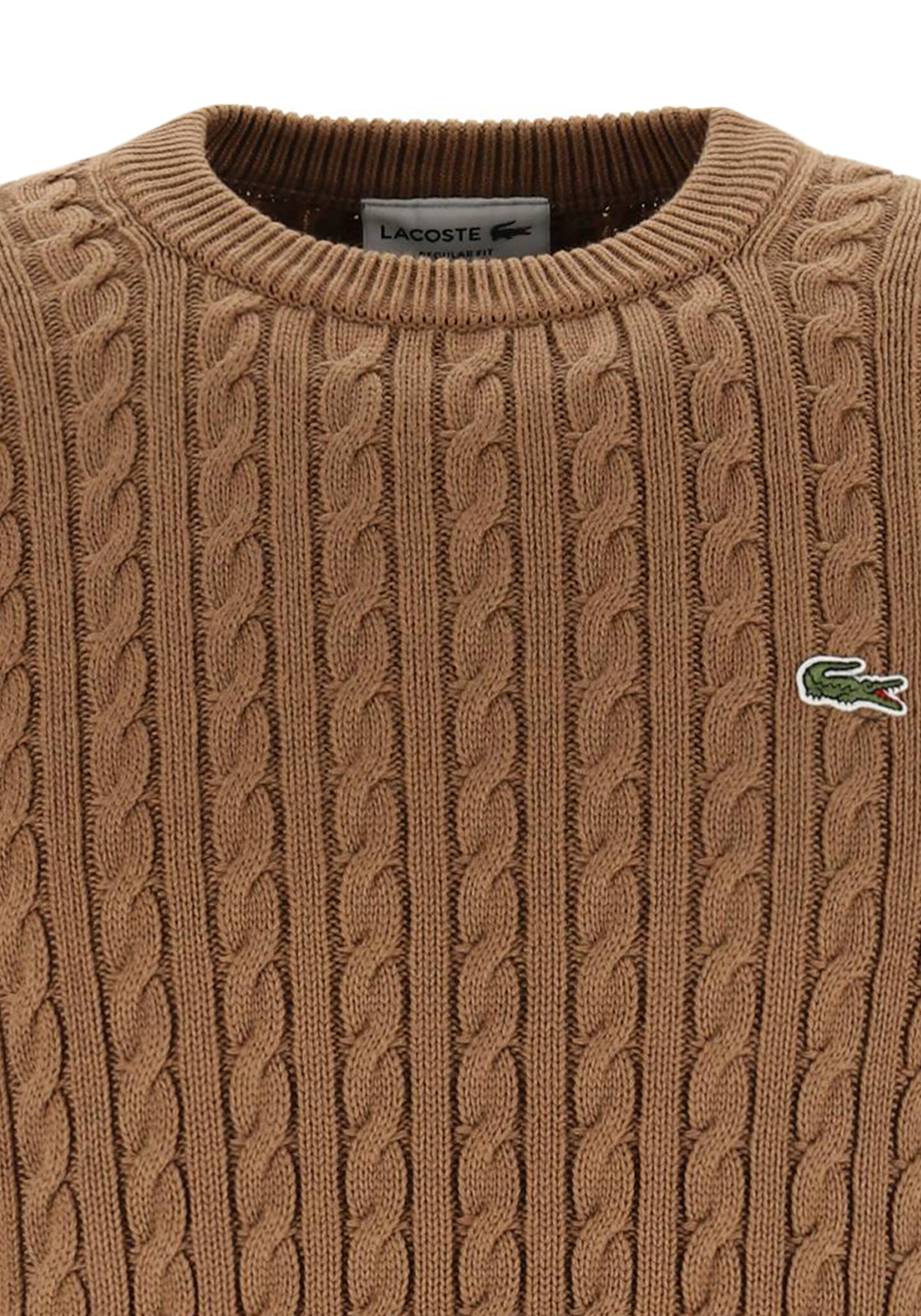 Lacoste herentrui katoen, O-hals, cookie lichtbruin