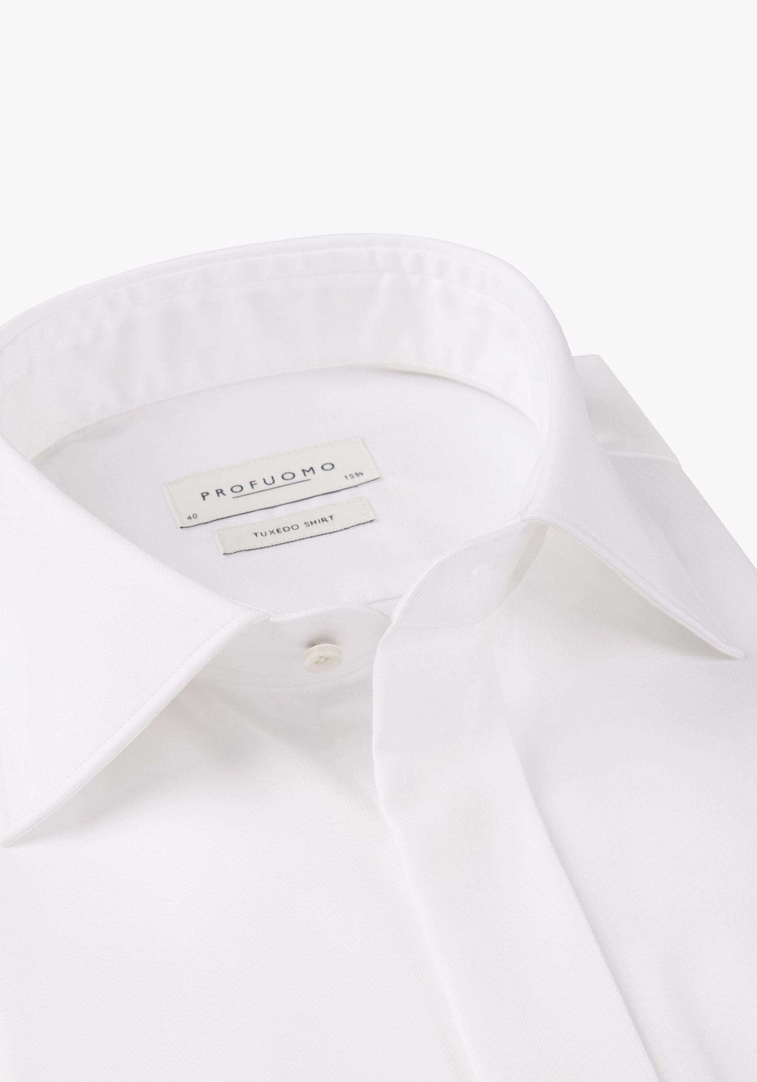 Profuomo slim fit heren smoking overhemd dubbele manchet, twill, wit