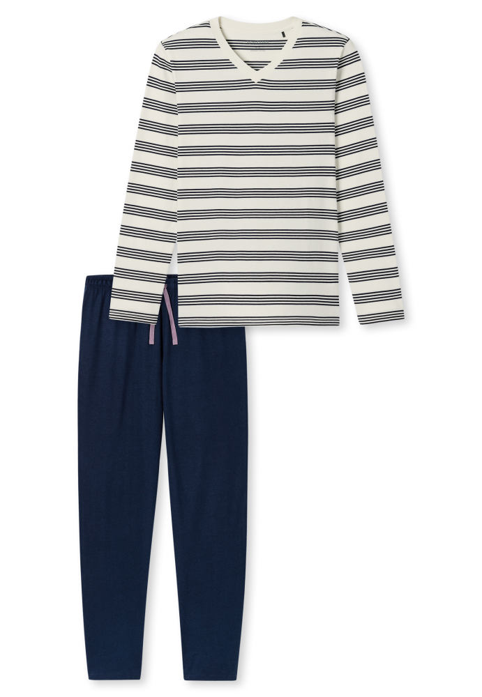 SCHIESSER Casual Essentials Pyjama lang, heren pyjama set, krijtwit gestreept