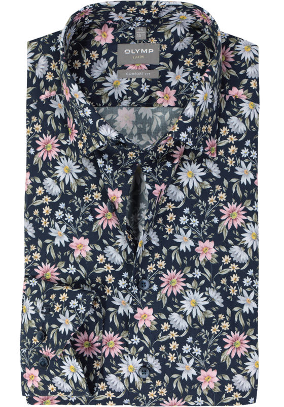 OLYMP comfort fit overhemd, popeline, marine blauw dessin OLYMP comfort fit overhemd, popeline, marine blauw dessin