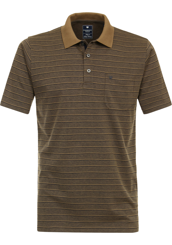Redmond regular fit heren polo, pique, bruin gestreept Redmond regular fit heren polo, pique, bruin gestreept