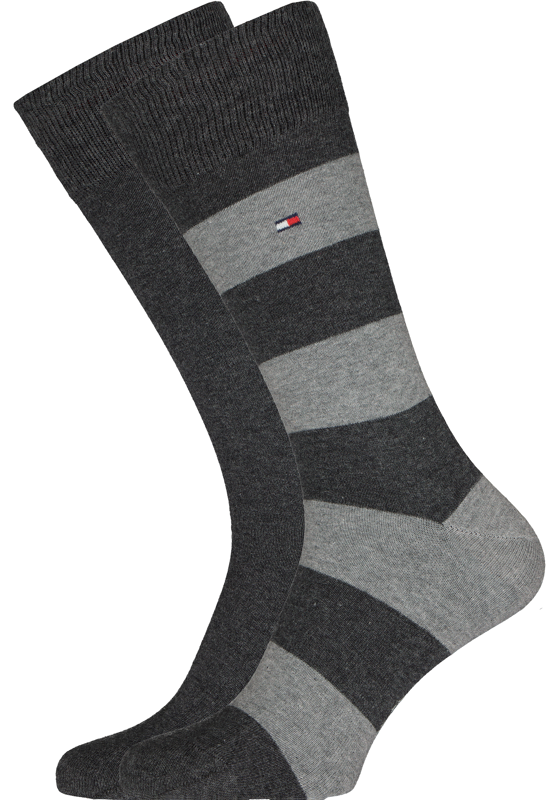 Tommy Hilfiger Rugby Stripe (2-pack), herensokken katoen gestreept en uni, antraciet-grijs Tommy Hilfiger Rugby Stripe (2-pack), herensokken katoen gestreept en uni, antraciet-grijs