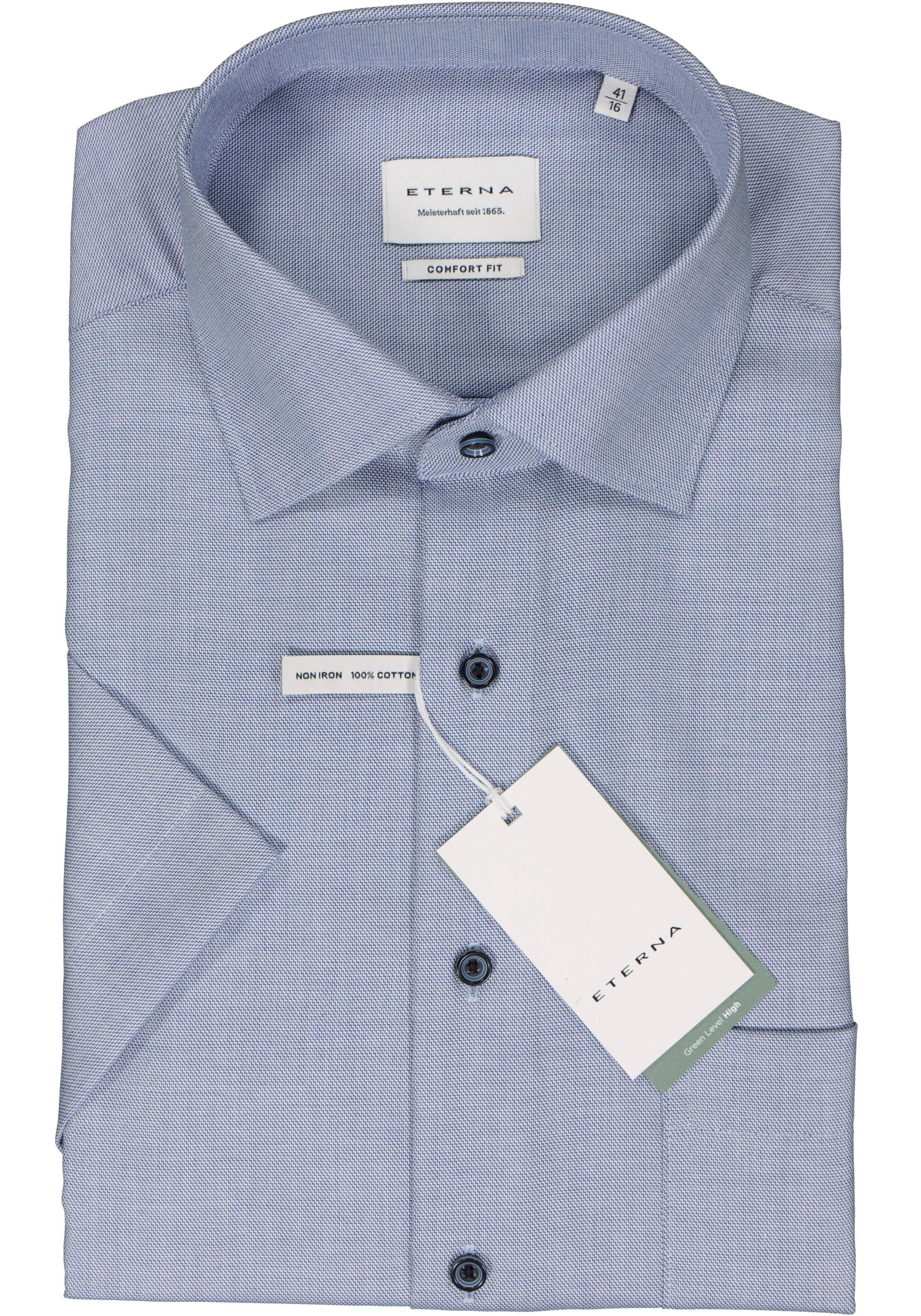 ETERNA comfort fit overhemd korte mouw, twill, middenblauw