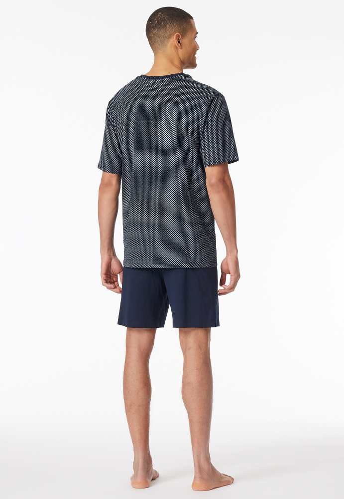 SCHIESSER Cotton Essentials Pyjama kort, heren shortama set, nachtblauw dessin