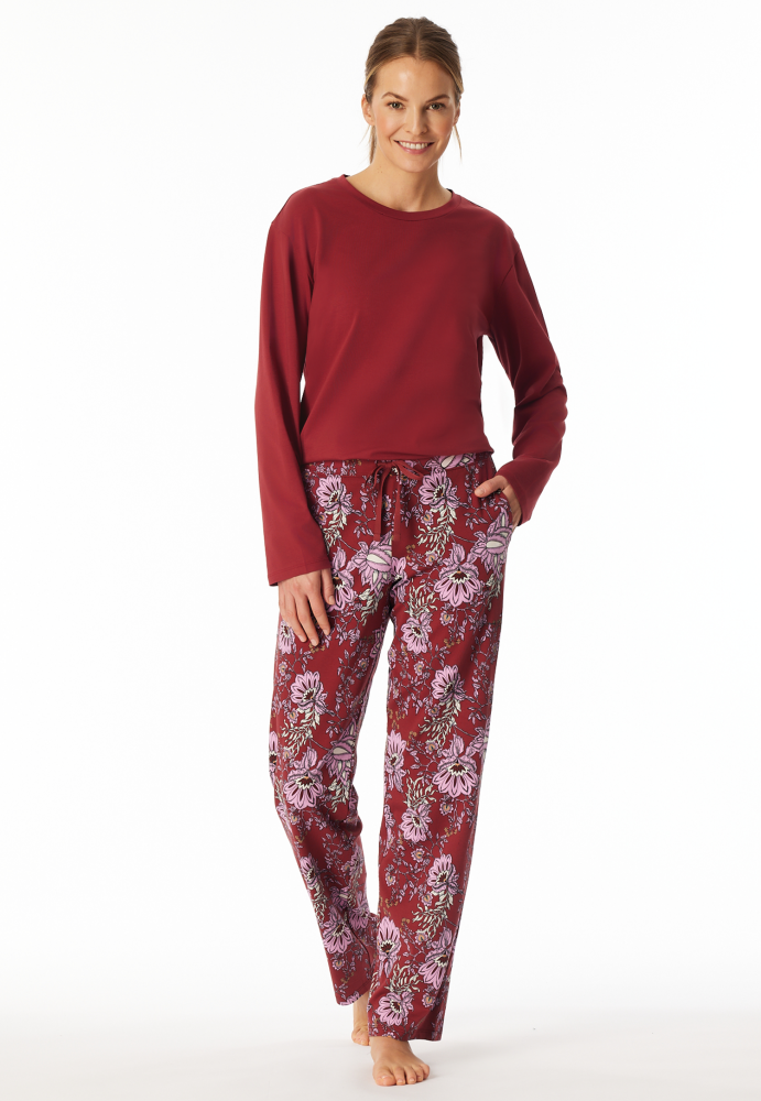 SCHIESSER dames Mix+Relax Pantalon, dames loungebroek, donkerrood dessin