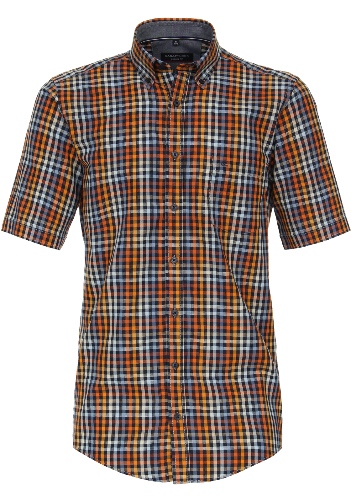 1-4064813799014-casa_moda-overhemd_HR CASA MODA Sport casual fit overhemd, korte mouw, dobby, oranje geruit
