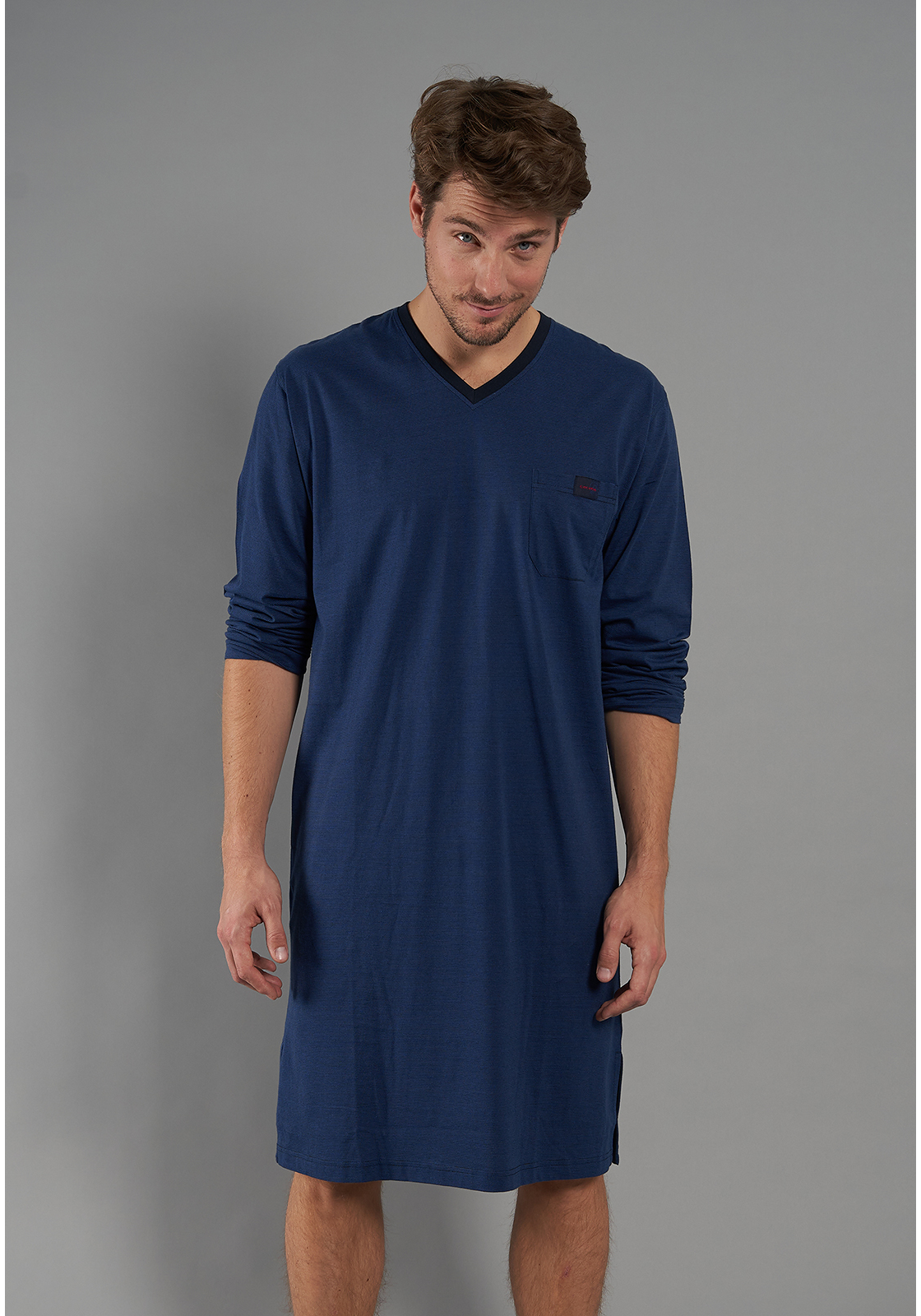 image_2_031070-4009-0632-01 Ceceba heren nachthemd V-hals, donkerblauw gestreept