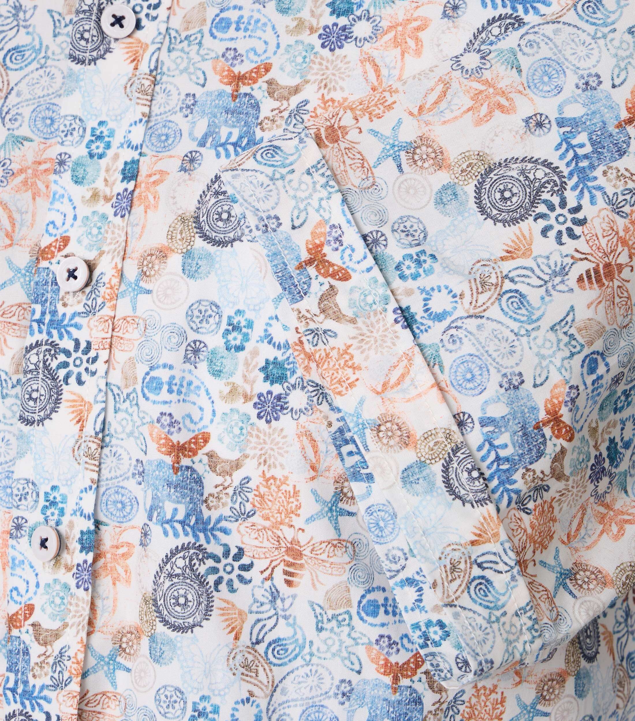 CASA MODA Sport comfort fit overhemd, korte mouw, popeline, wit met blauw en oranje dessin