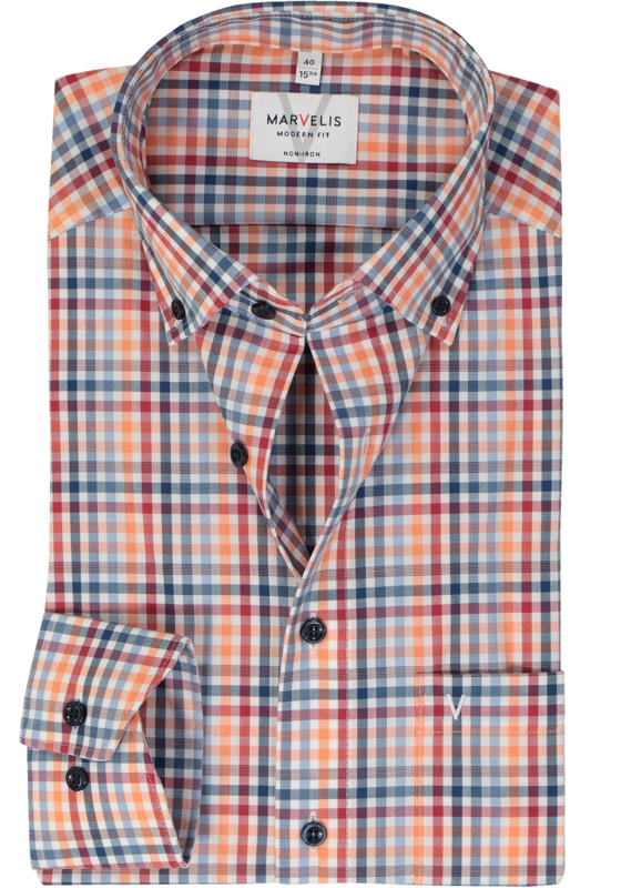 MARVELIS modern fit overhemd, popeline, rood geruit MARVELIS modern fit overhemd, popeline, rood geruit