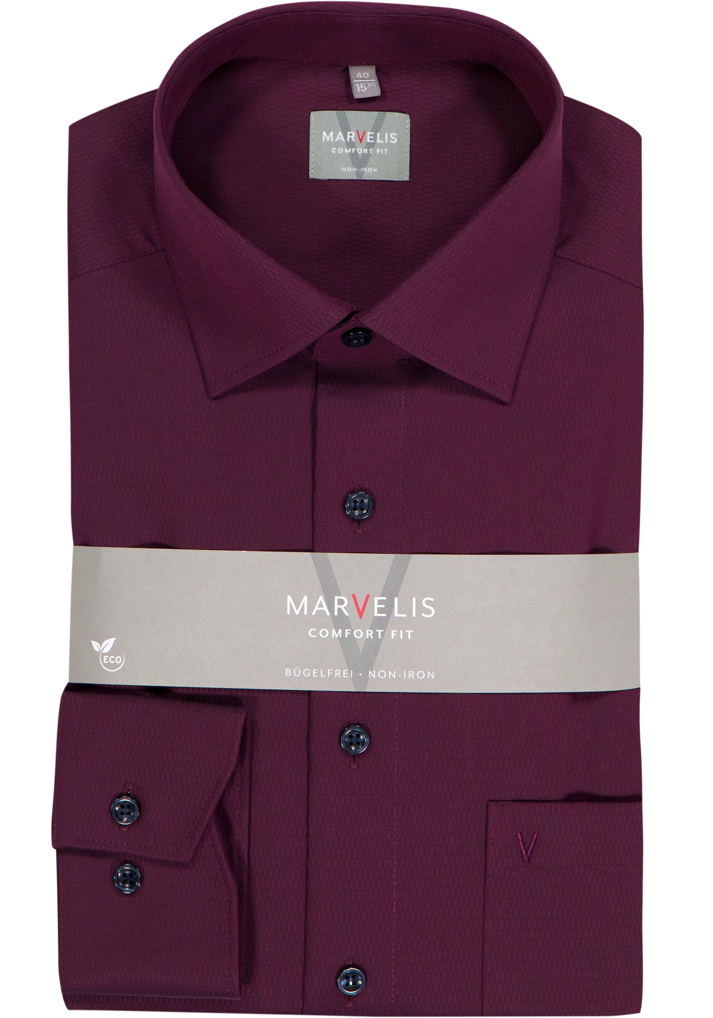 MARVELIS comfort fit overhemd, structuur, bordeauxrood