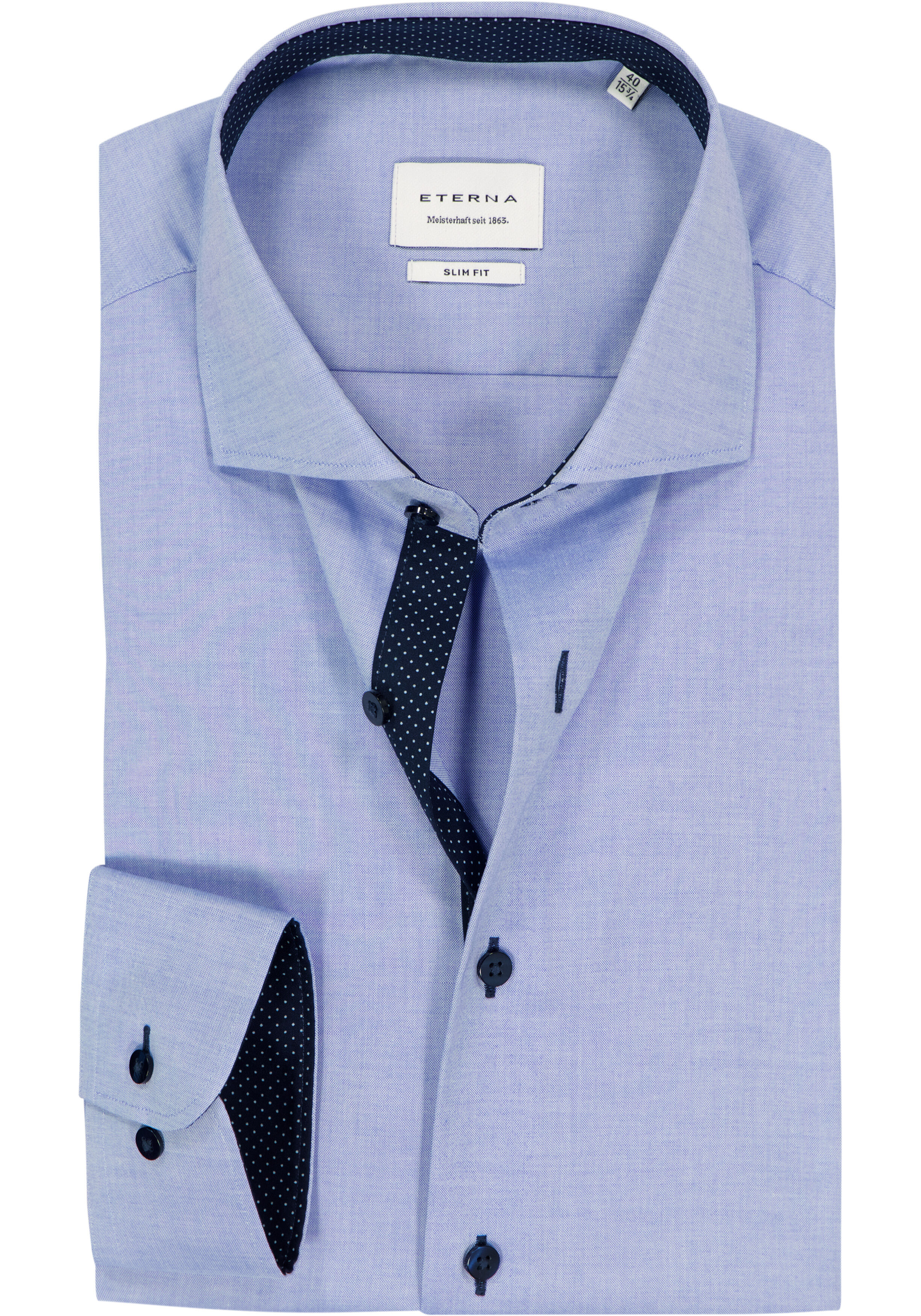 ETERNA slim fit overhemd, fijn Oxford heren overhemd, lichtblauw (blauw gestipt contrast)