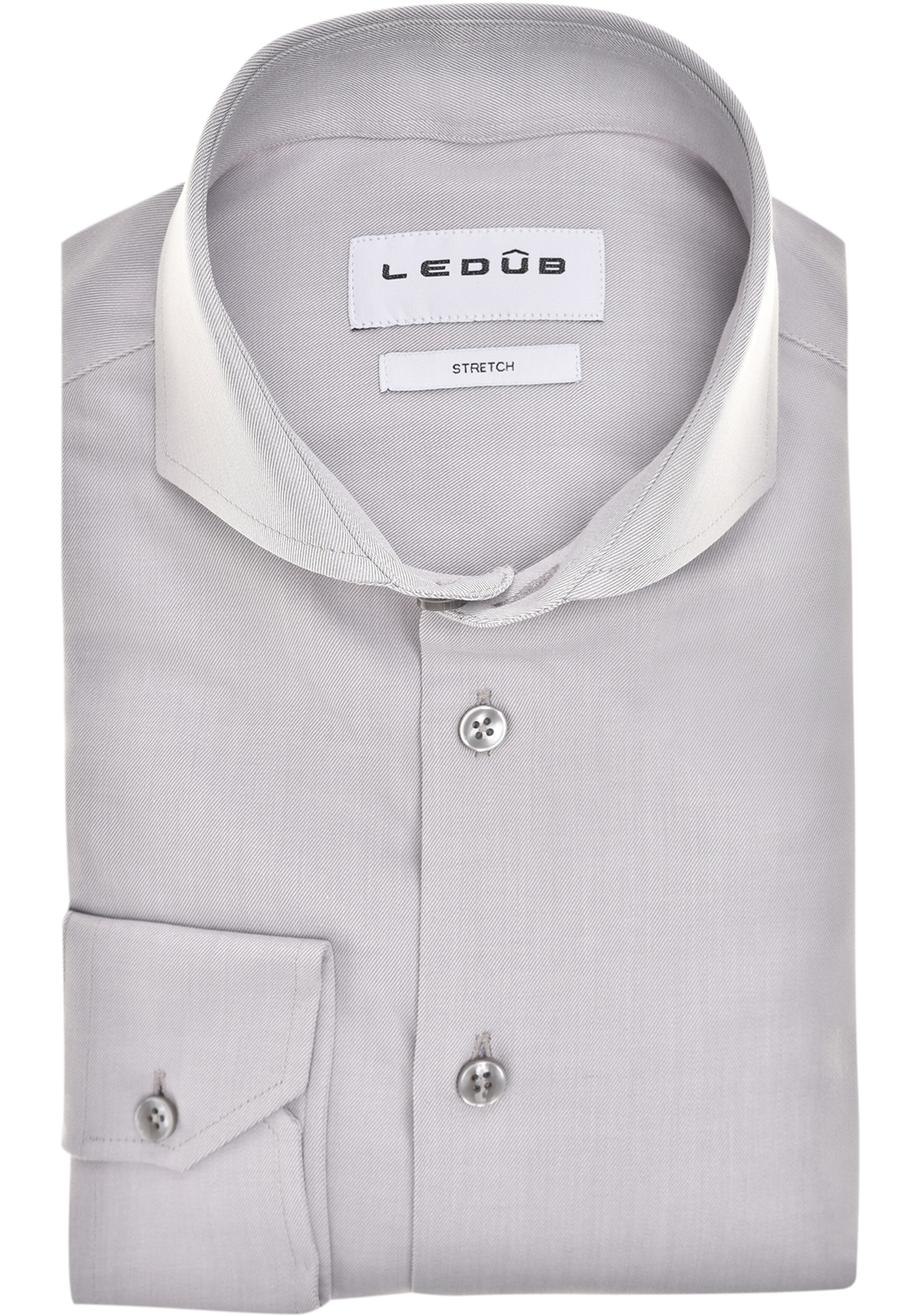 Ledub slim fit overhemd, popeline, lichtgrijs