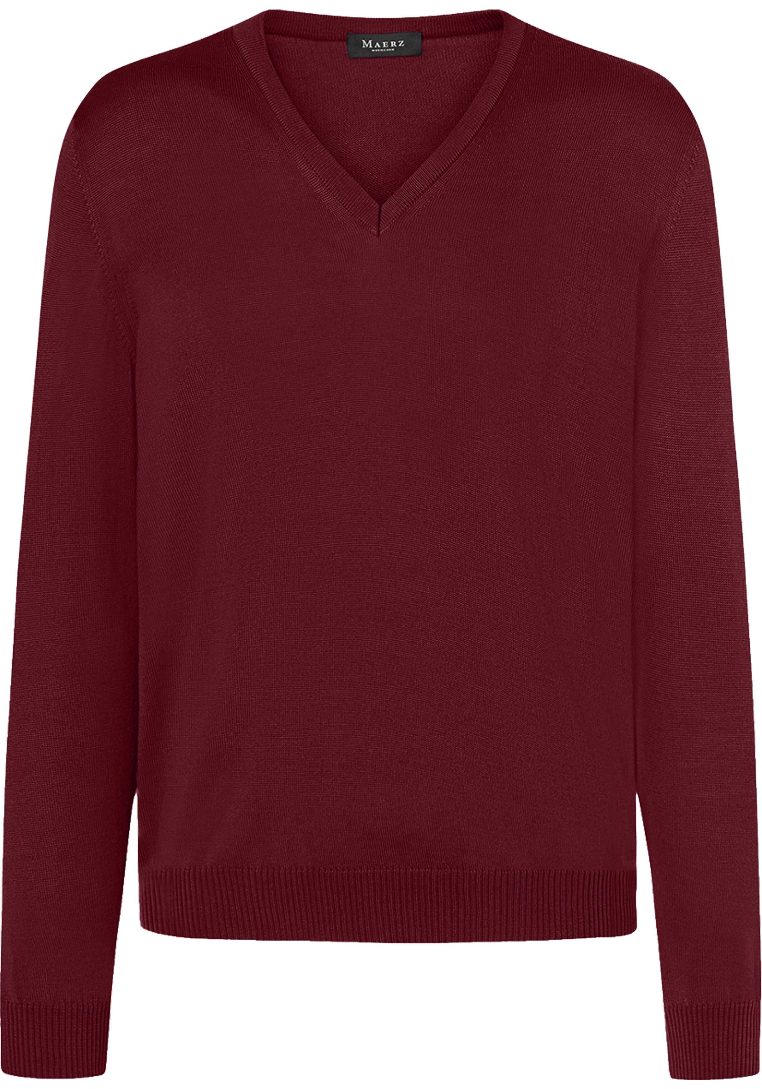 MAERZ Classic Fit heren trui met V-hals wol, wijnrood