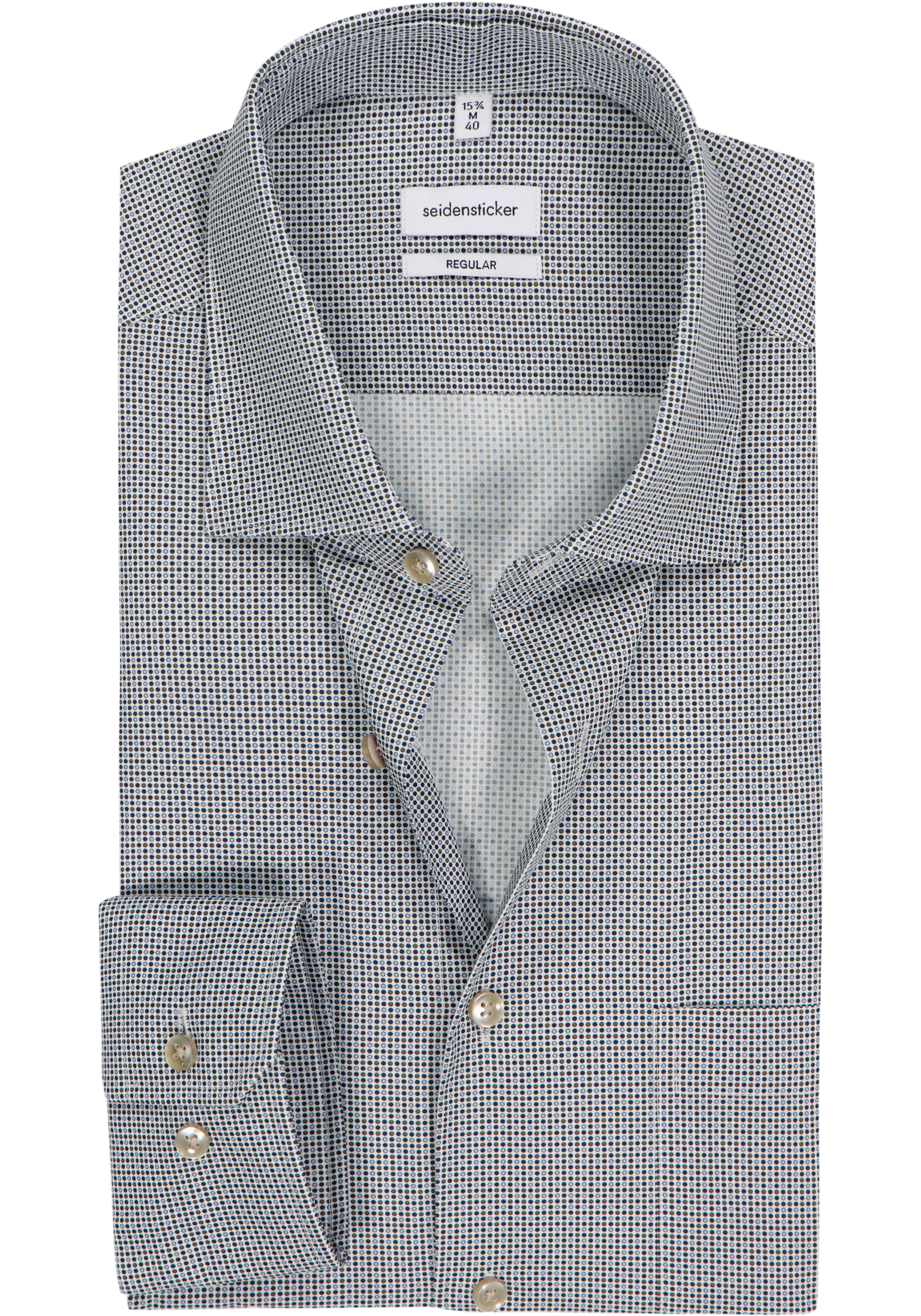 Seidensticker regular fit overhemd, popeline, blauw dessin