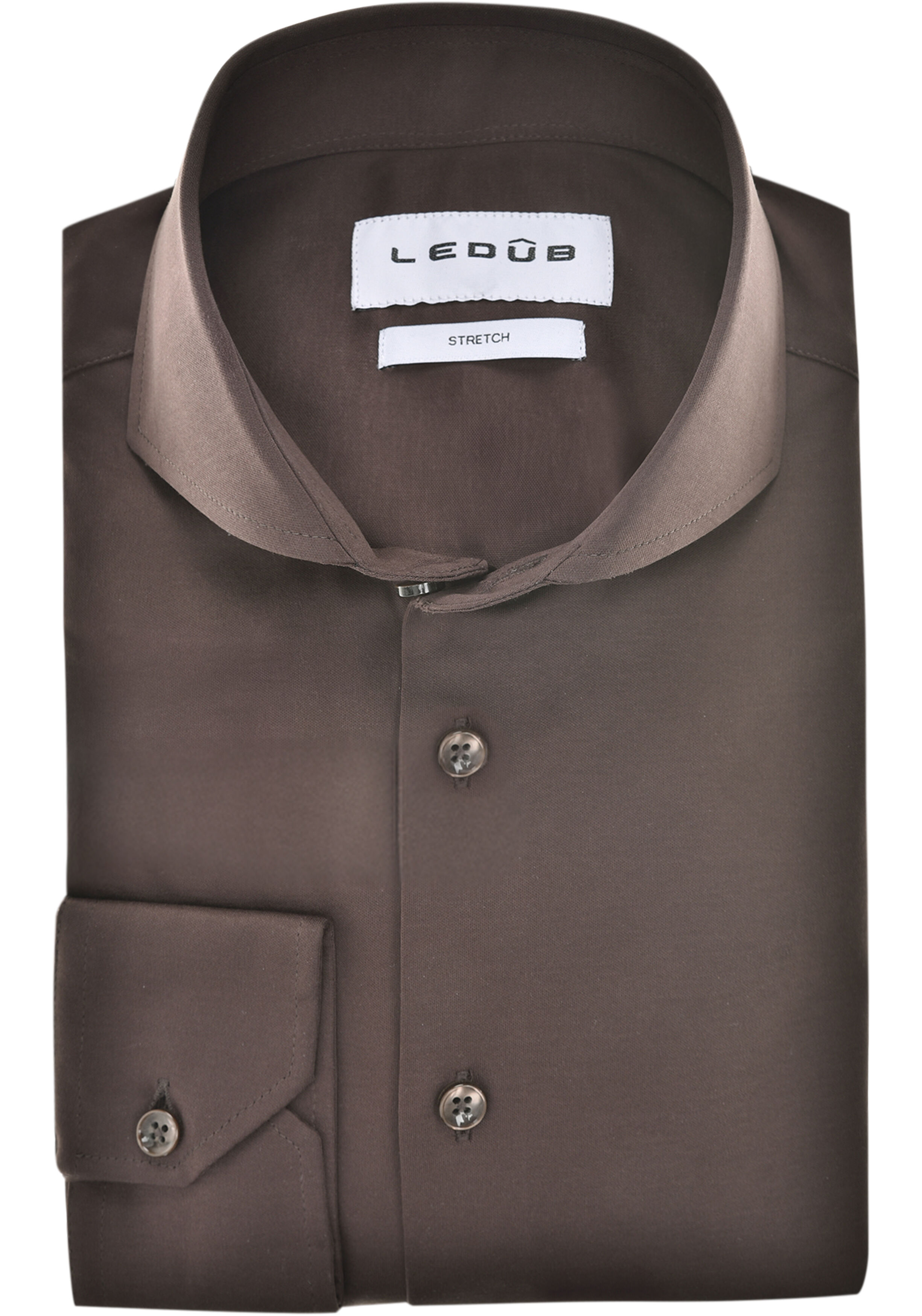 Ledub slim fit overhemd, mouwlengte 72 cm, jersey, donkerbruin