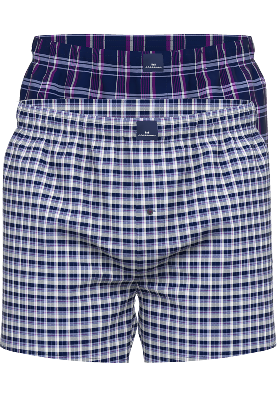 Gotzburg heren boxershorts geweven wijd model met gulp (2-pack), middenblauw geruit Gotzburg heren boxershorts geweven wijd model met gulp (2-pack), middenblauw geruit
