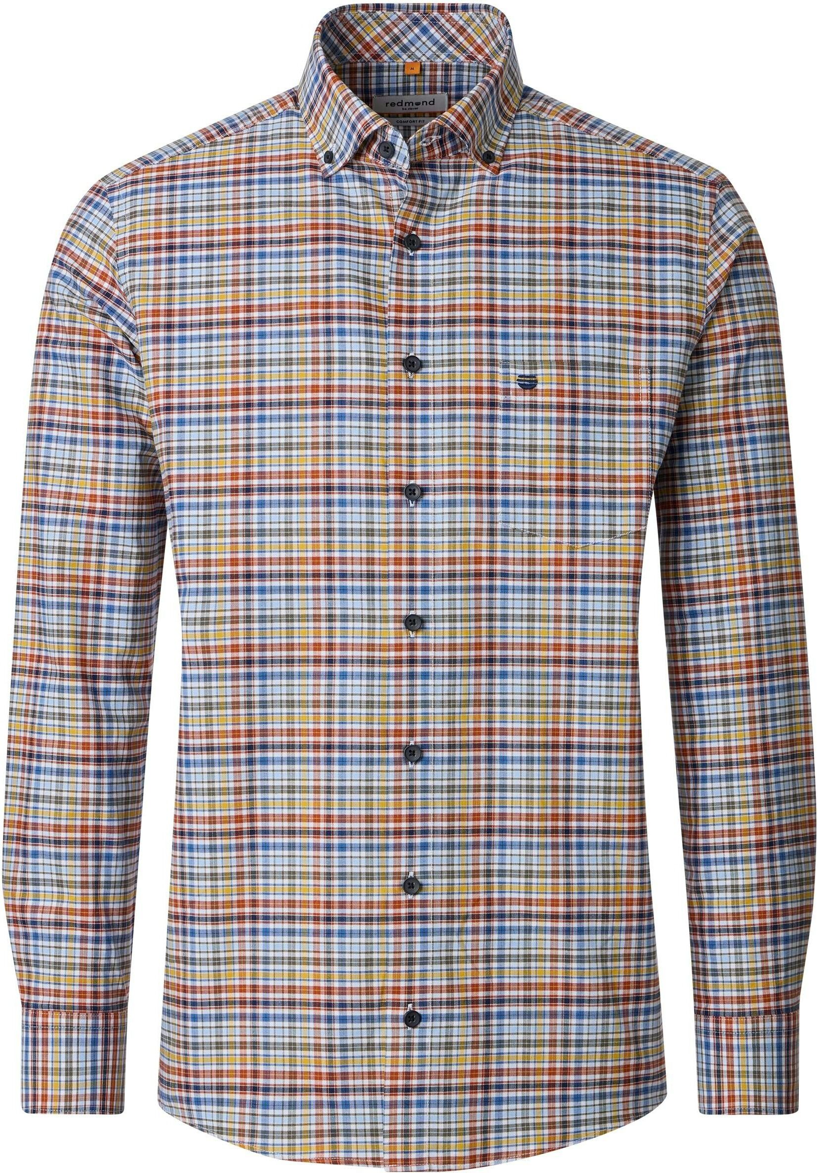Redmond comfort fit overhemd, Oxford, wit, blauw, oranje, geel geruit