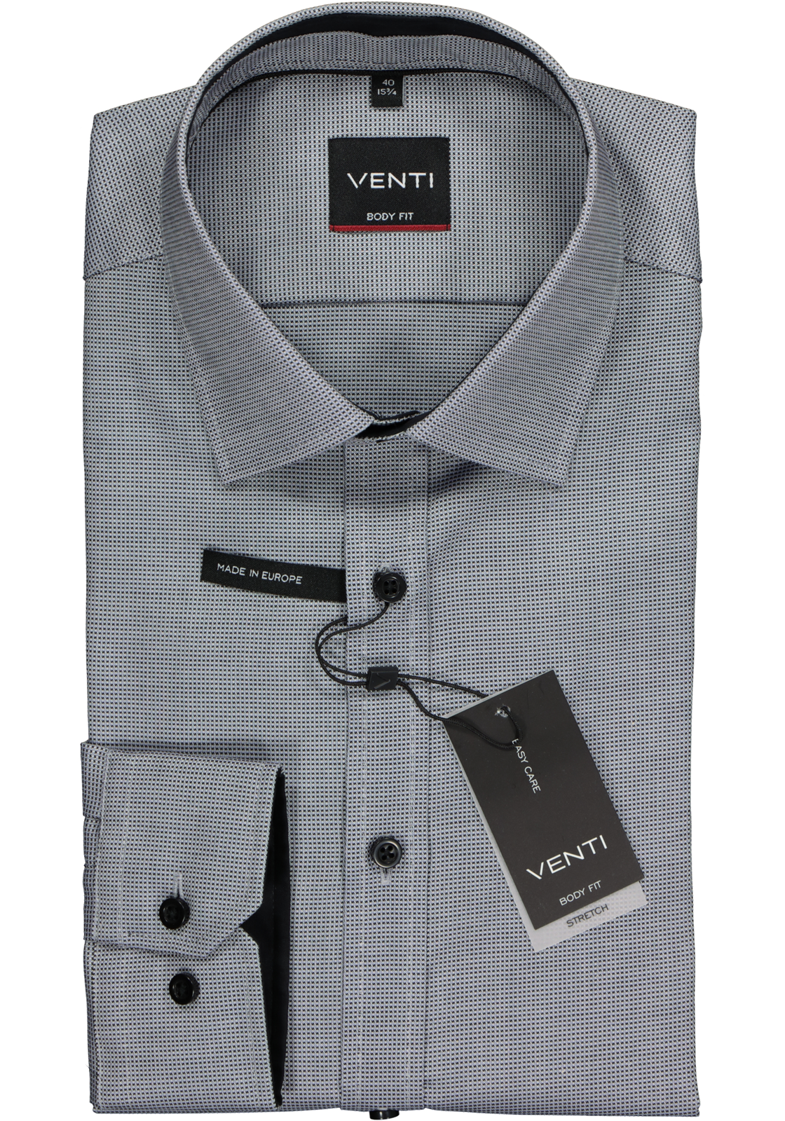 2-4060031714792_venti-overhemd_HR VENTI body fit overhemd, zwart met wit en grijs structuur (contrast)