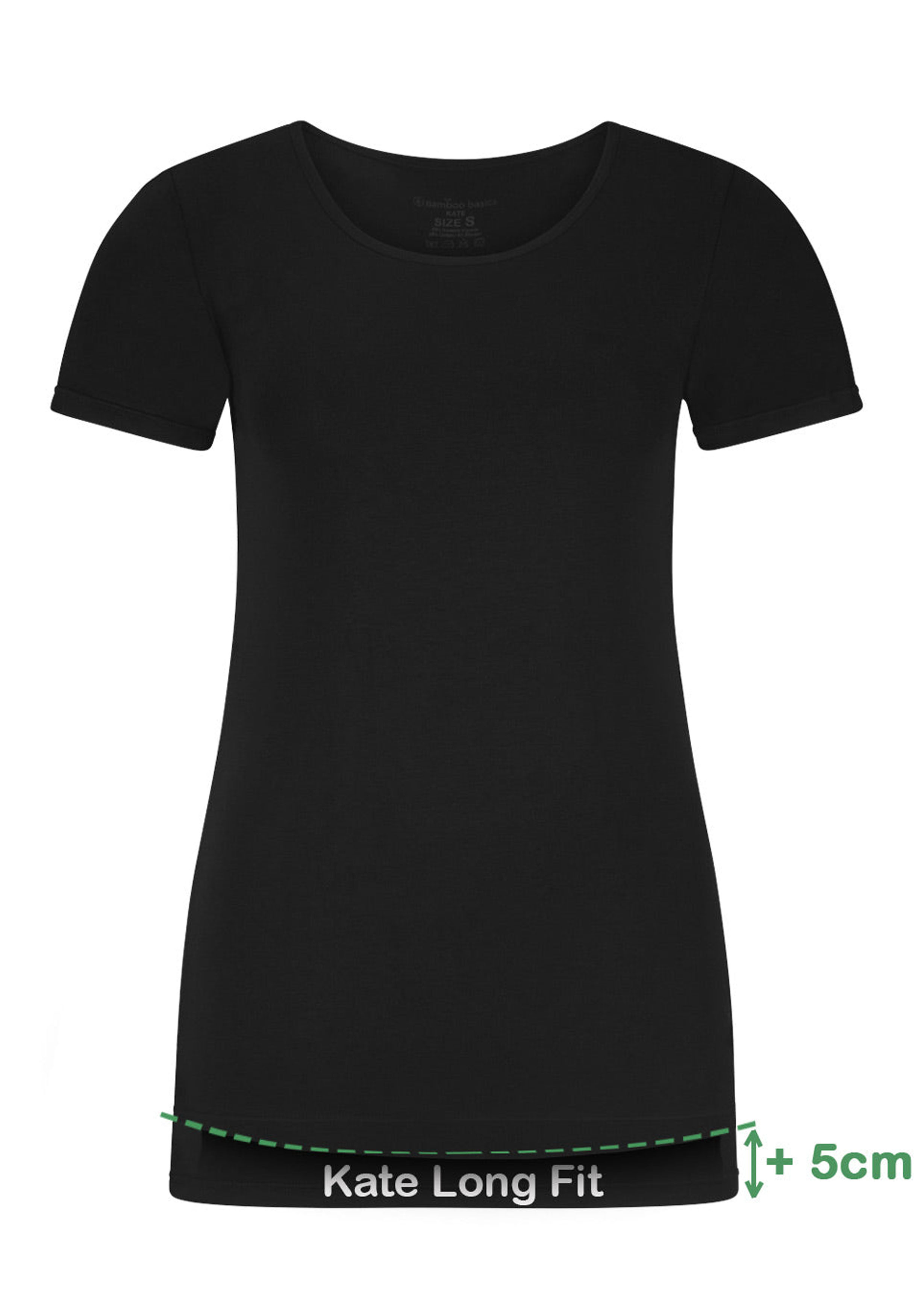 Bamboo Basics Kate long fit round neck T-shirt (2-pack), dames T-shirt extra lang, zwart