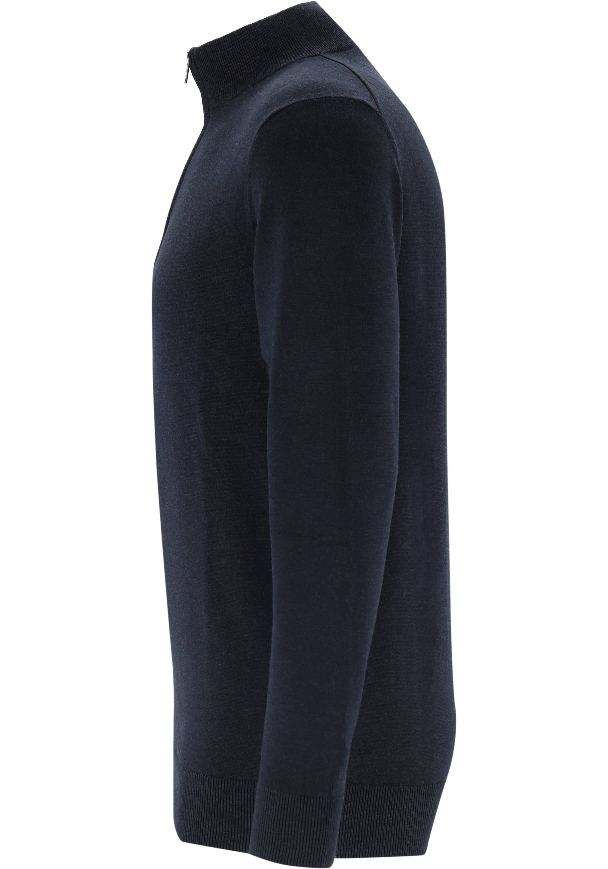 Michaelis heren trui katoenmengsel, slim fit trui met korte rits, donkerblauw