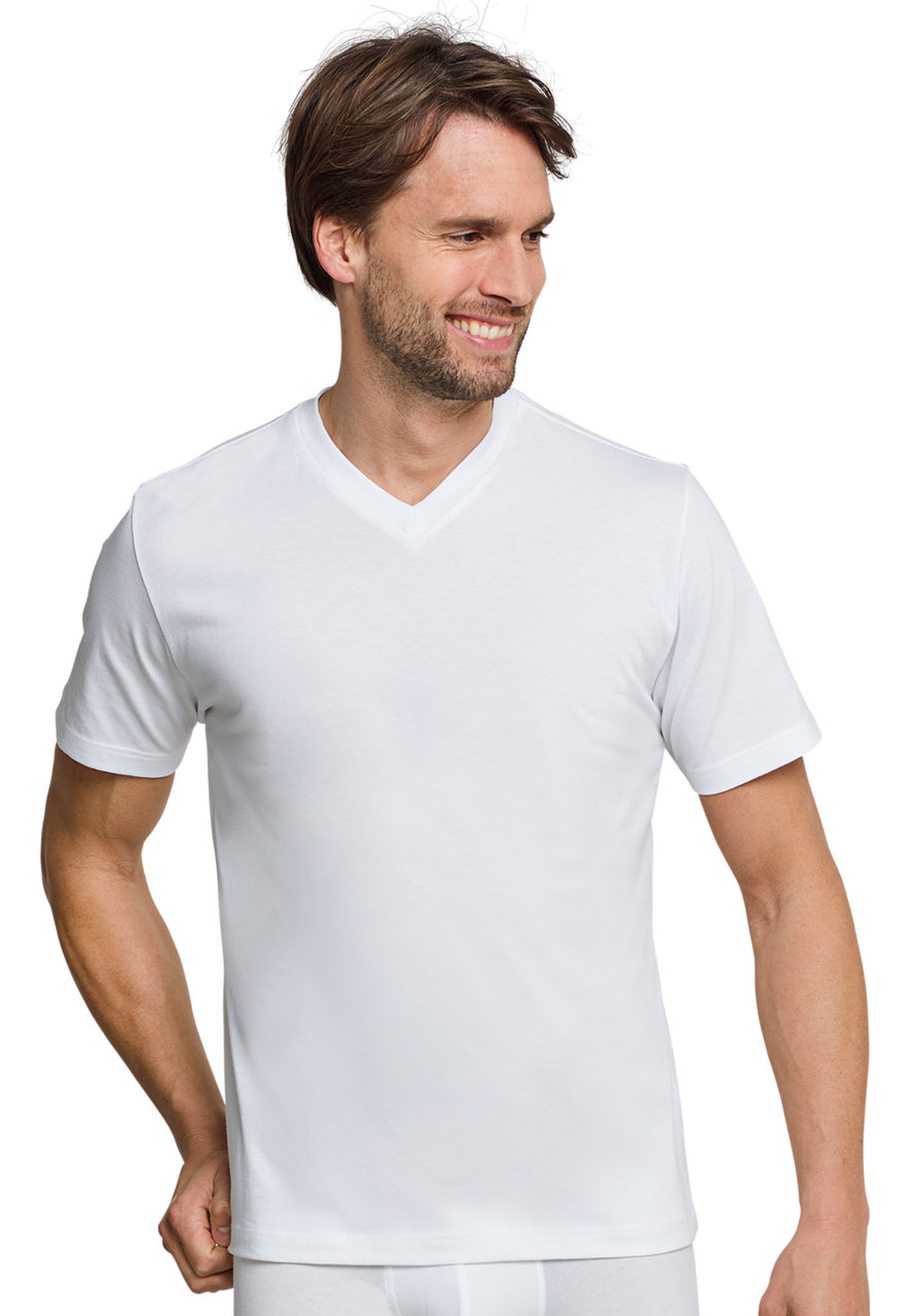 SCHIESSER American T-shirt (2-pack), heren shirt korte mouw jersey v-hals wit