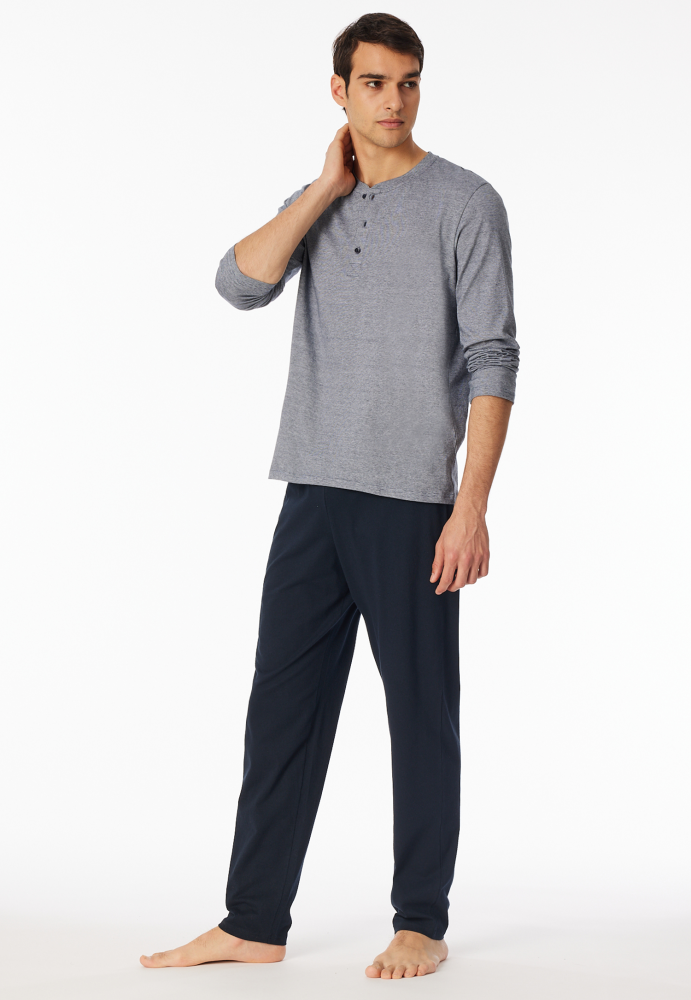 SCHIESSER Cotton Essentials Pyjama lang, heren pyjama set, nachtblauw gestreept