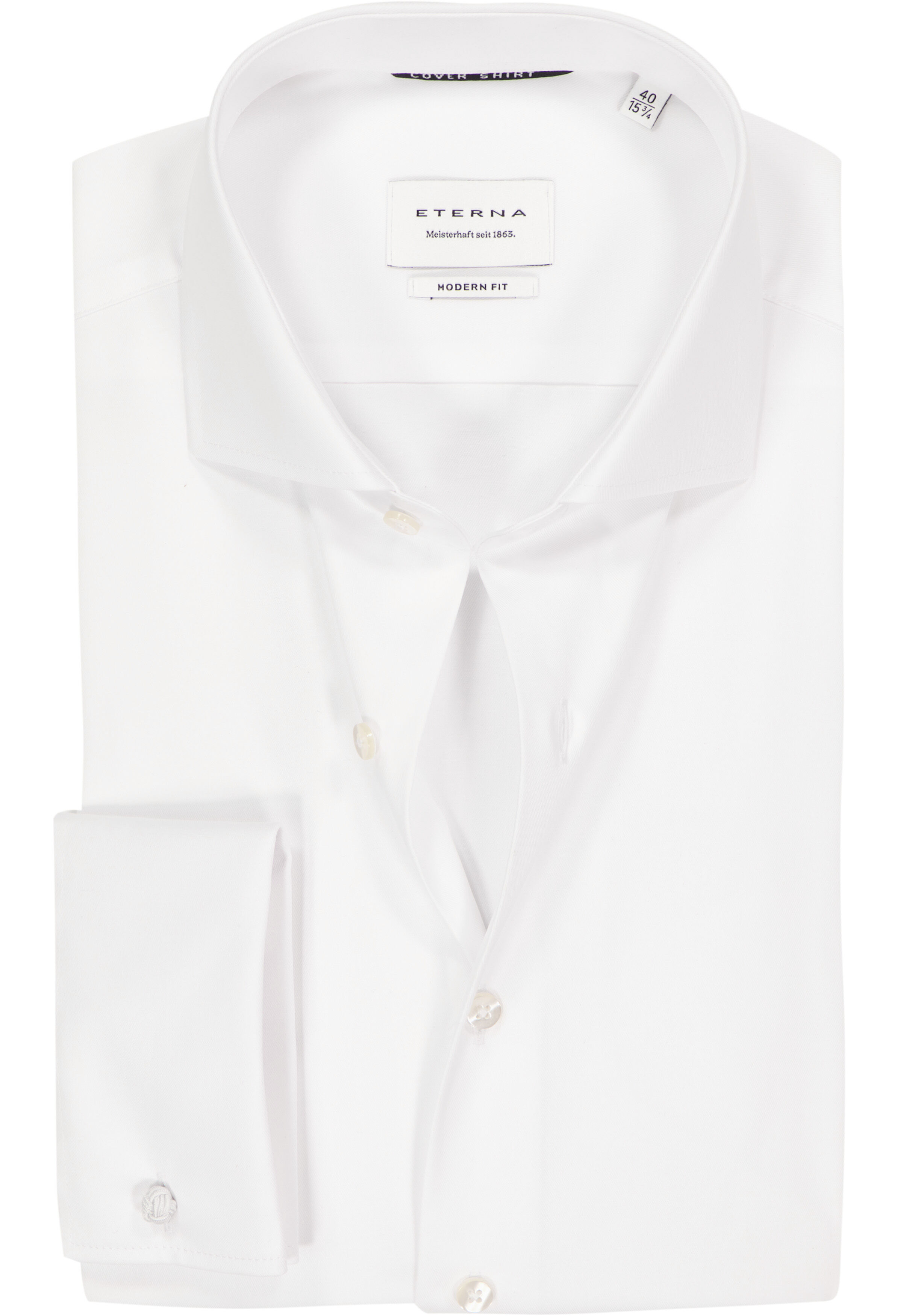 ETERNA modern fit overhemd, dubbele manchet, niet doorschijnend twill heren overhemd, wit