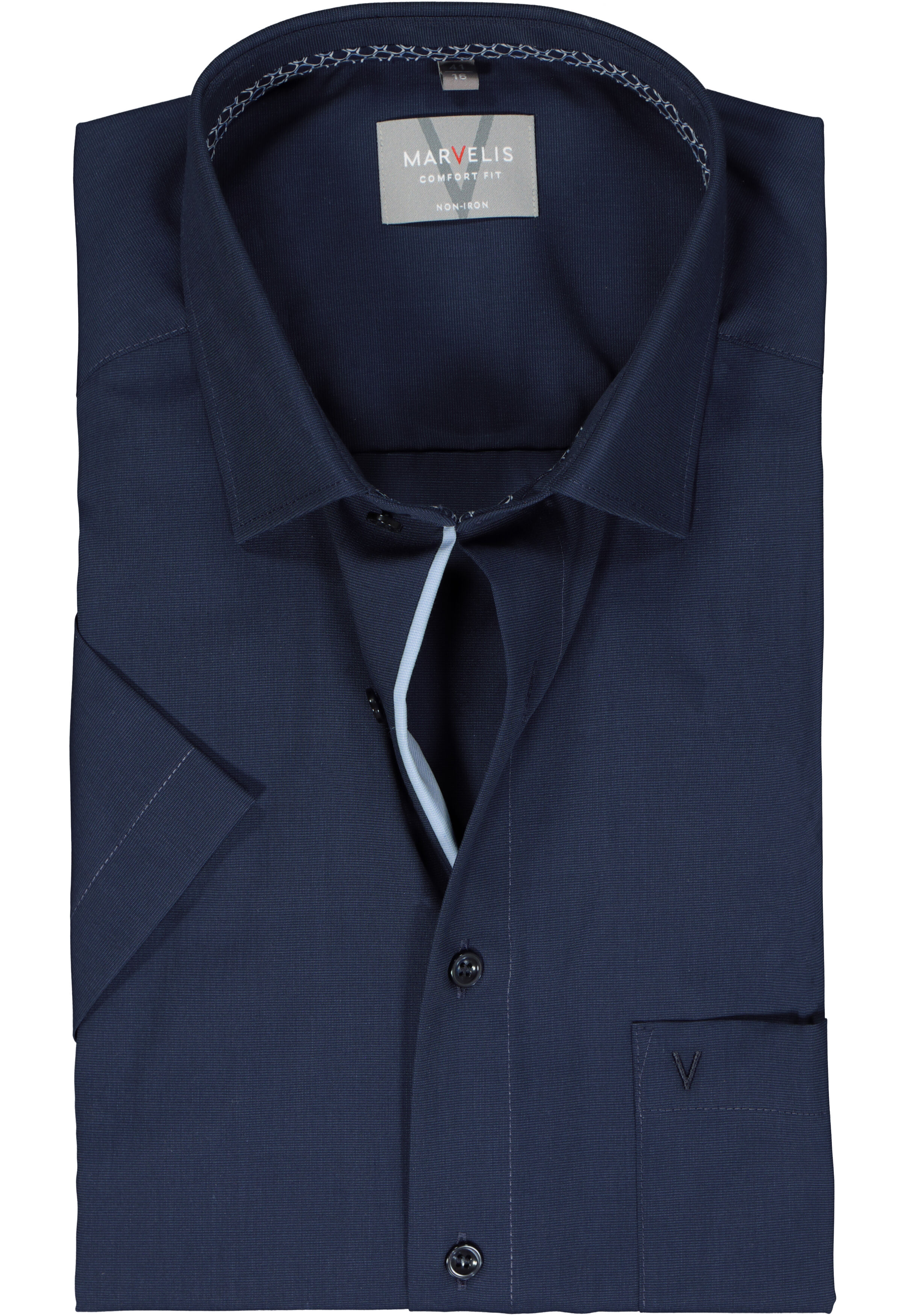 MARVELIS comfort fit overhemd, korte mouw, structuur, donker blauw