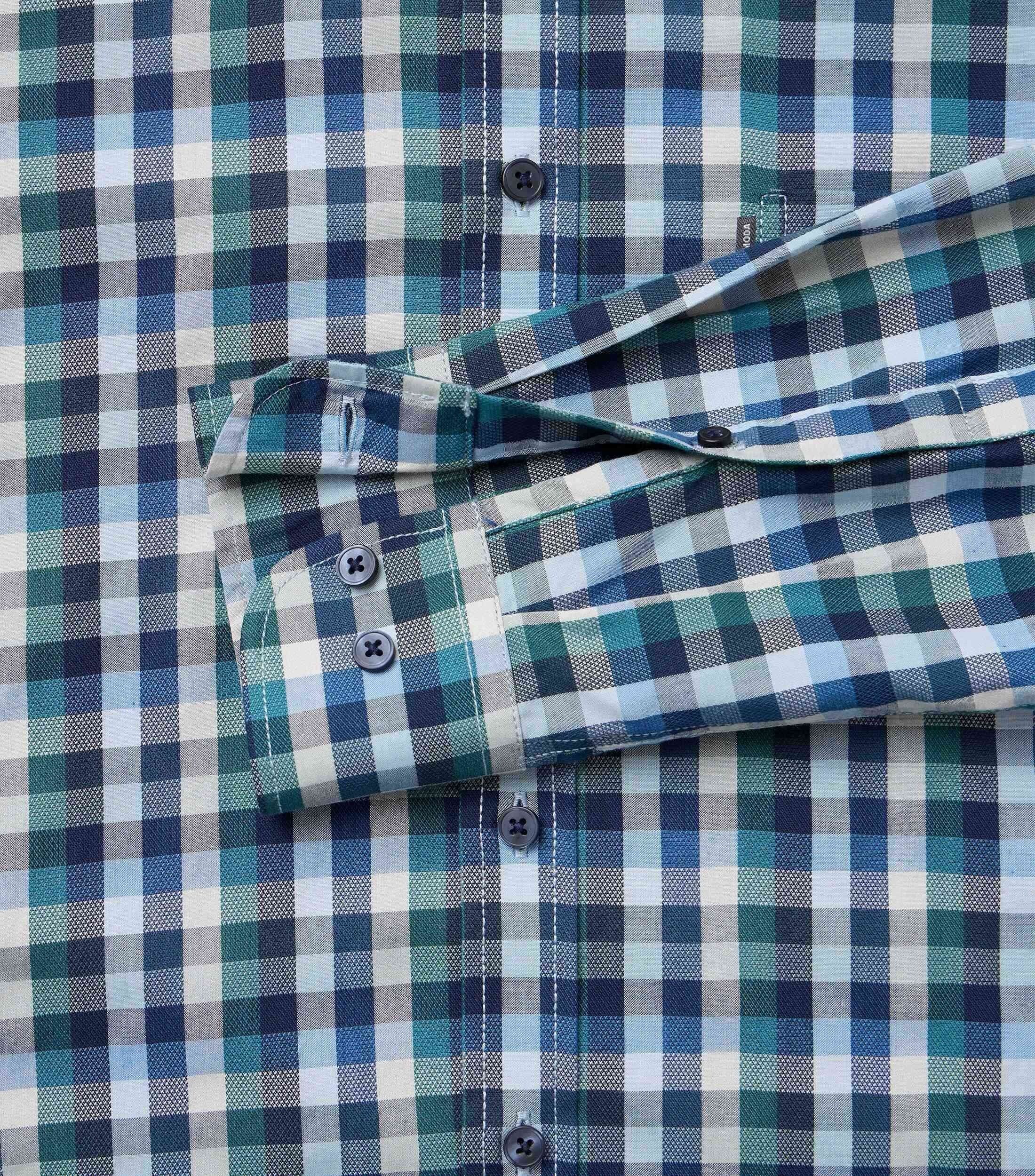 CASA MODA Sport casual fit overhemd, dobby, blauw met groen en wit geruit