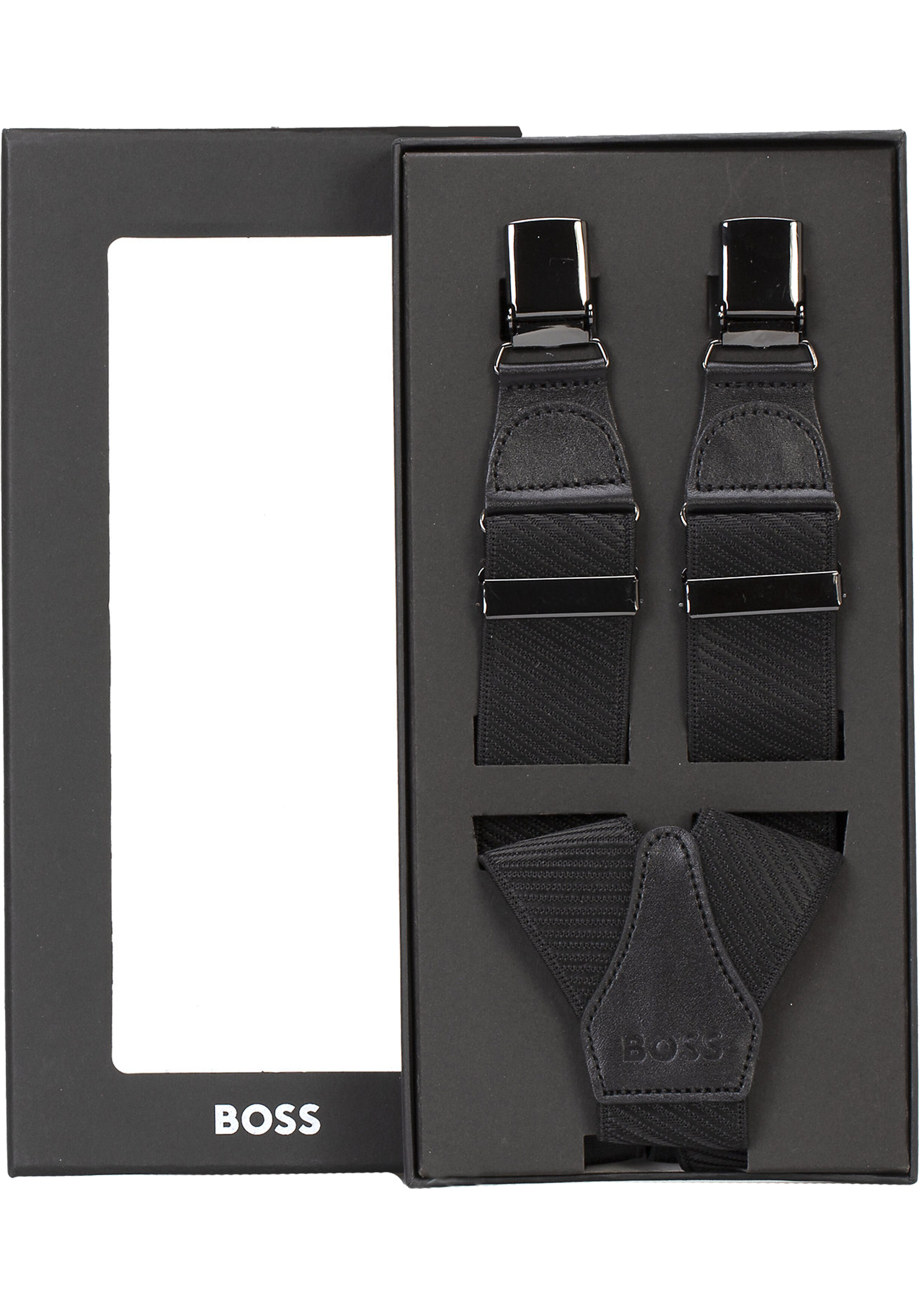 BOSS heren bretels, met leren garneersels, zwart