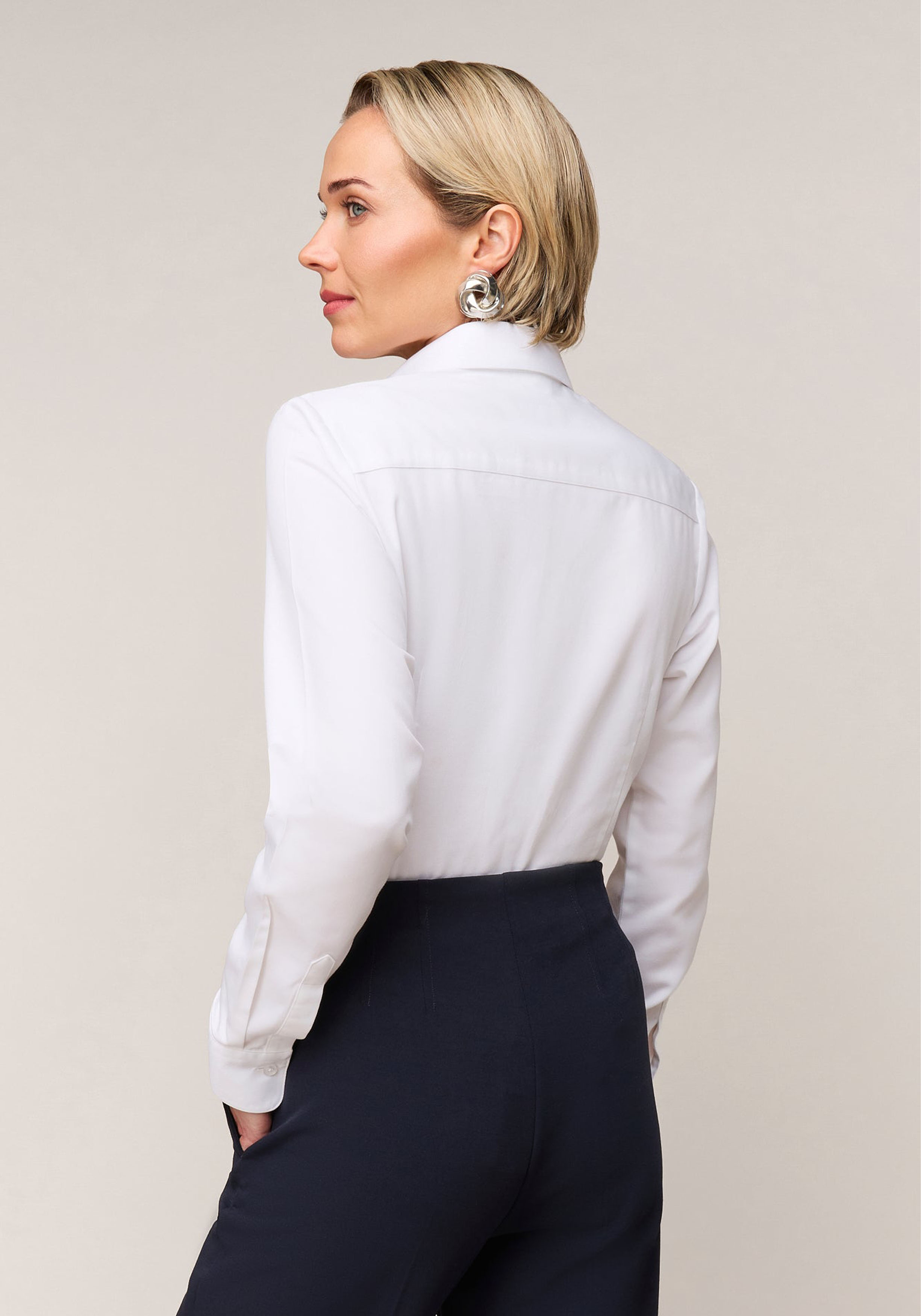 Vander Amsterdam damesblouse slim fit enkele manchet, twill, wit