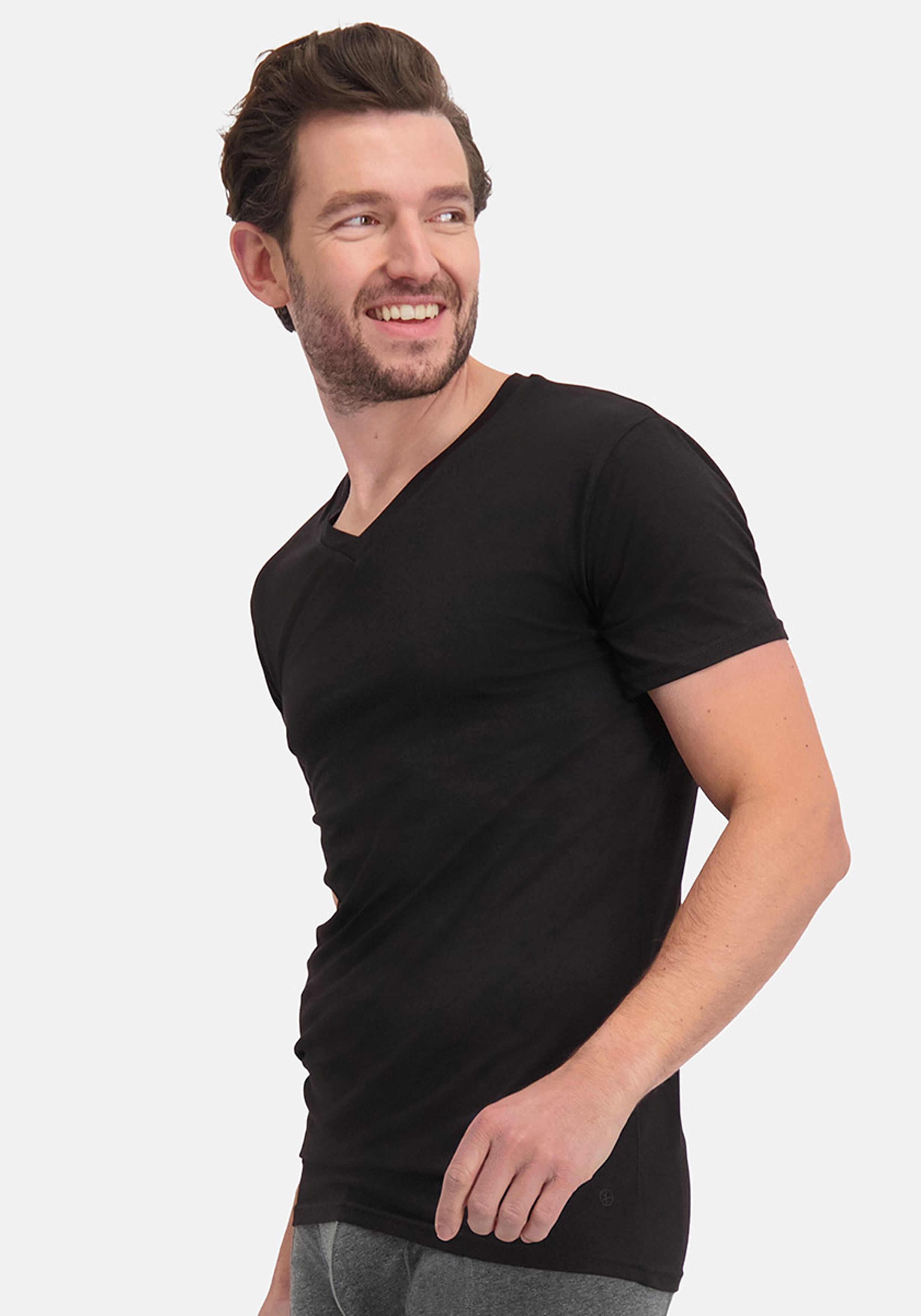 Bamboo Basics Velo V-neck T-shirt (2-pack), heren T-shirt V-hals, zwart