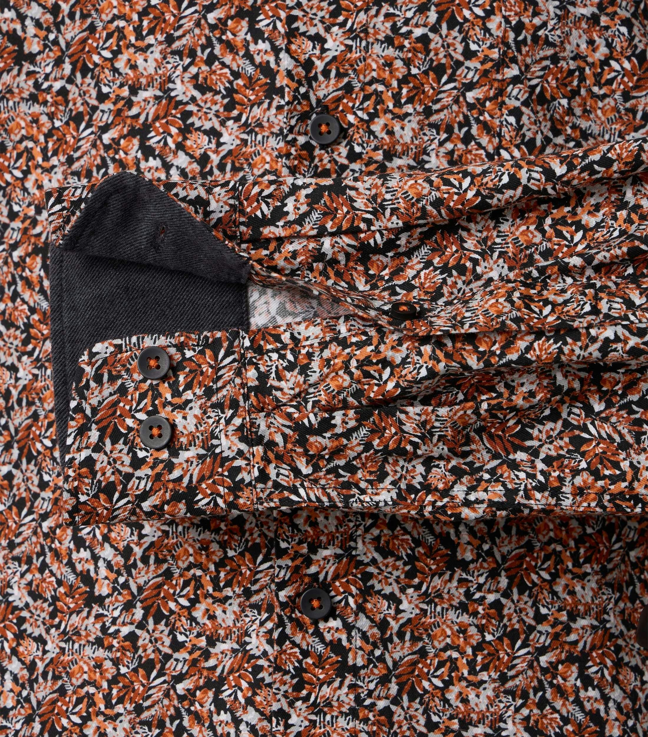 Redmond modern fit overhemd, popeline, oranje, zwart en wit dessin