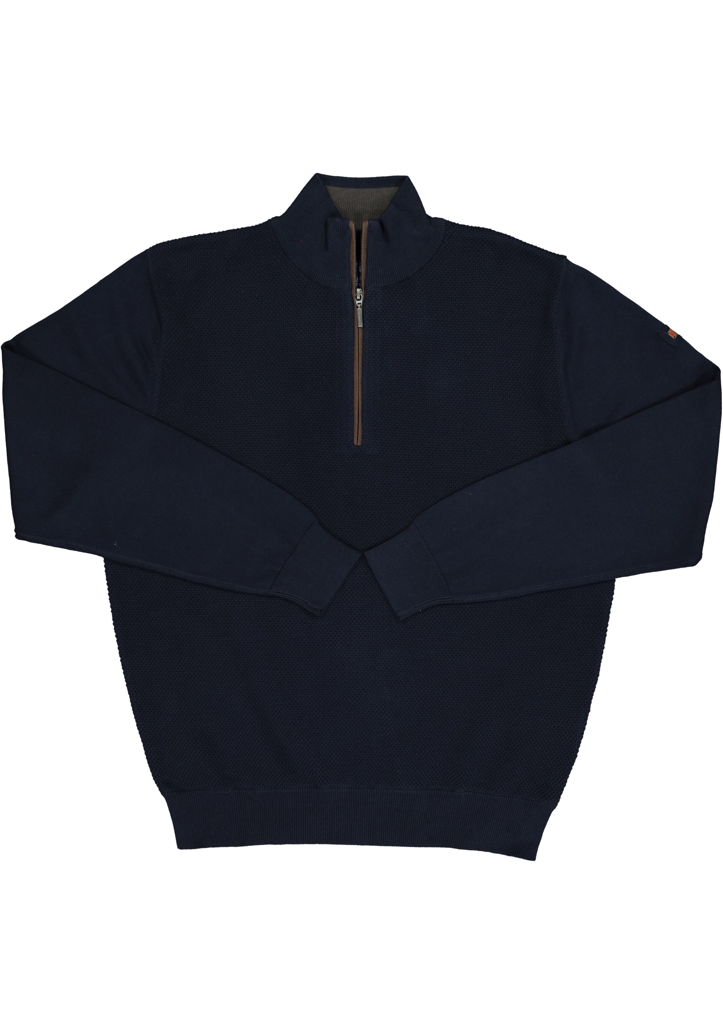 Redmond heren trui katoen, schipperstrui met rits, donker blauw 